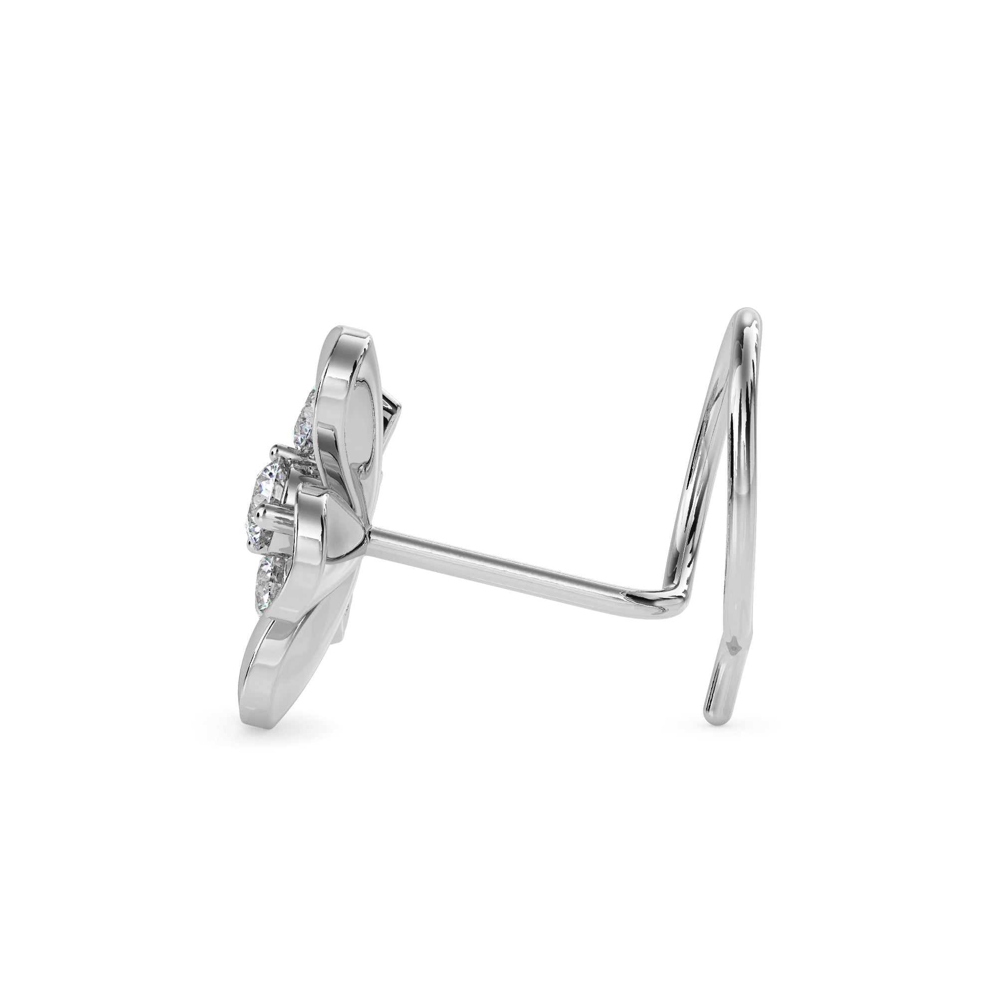 0.06Ct Flower Shape Round Lab-Grown Diamond Gold Wire Coil Back Stud Nosepins