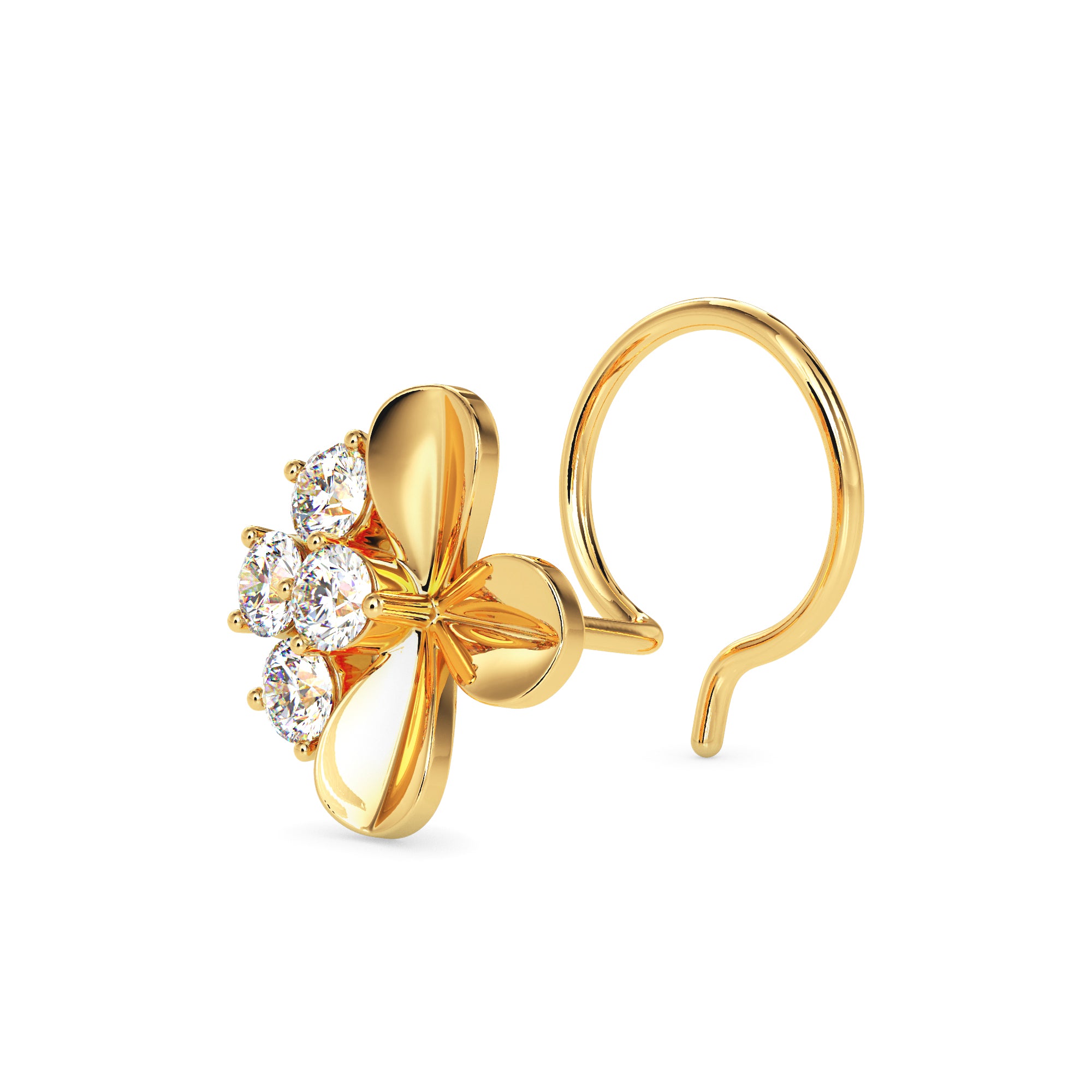 0.06Ct Flower Shape Round Lab-Grown Diamond Gold Wire Coil Back Stud Nosepins