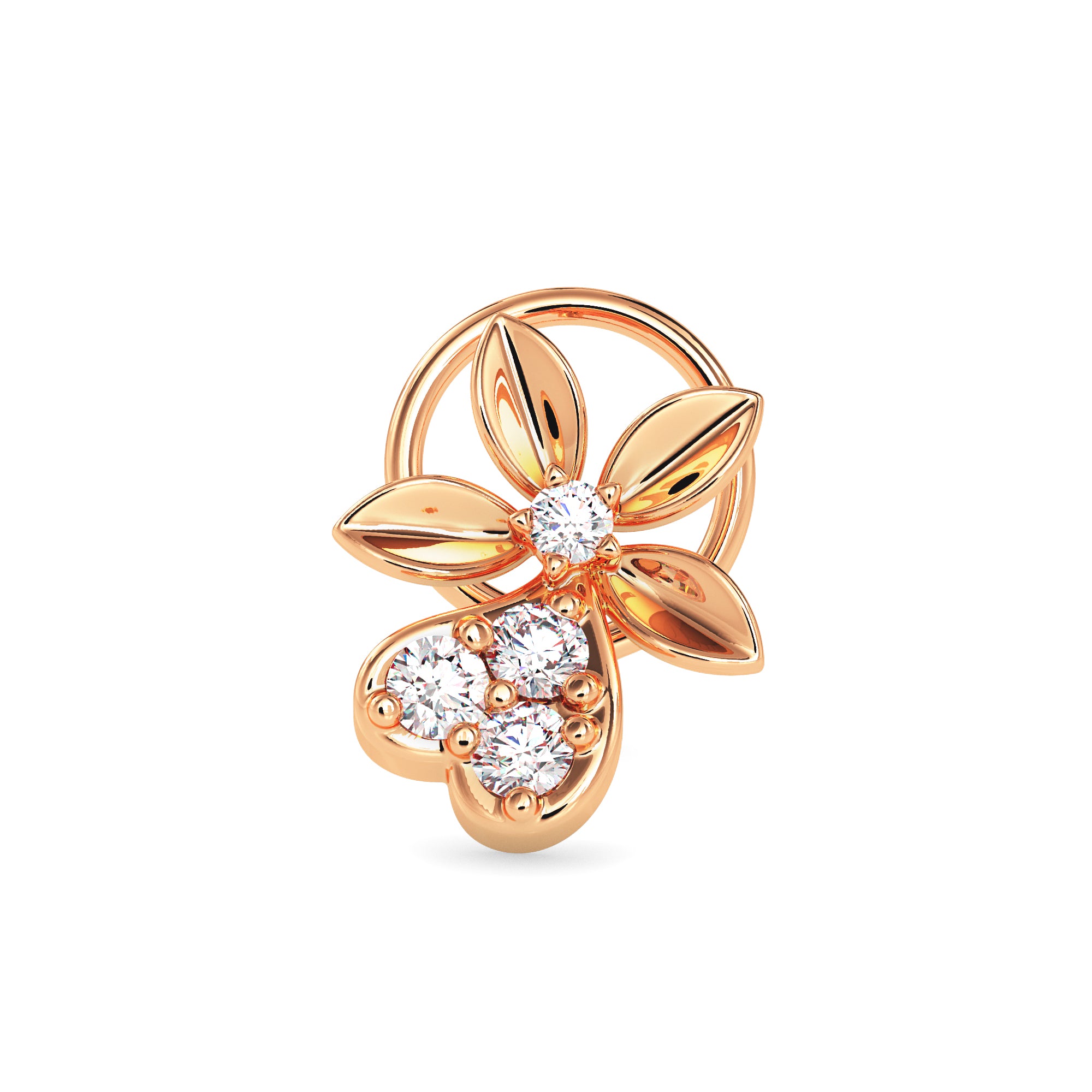 0.05Ct Leaf Style Flower Lab-Grown Diamond Gold Wire Coil Back Stud Nosepins