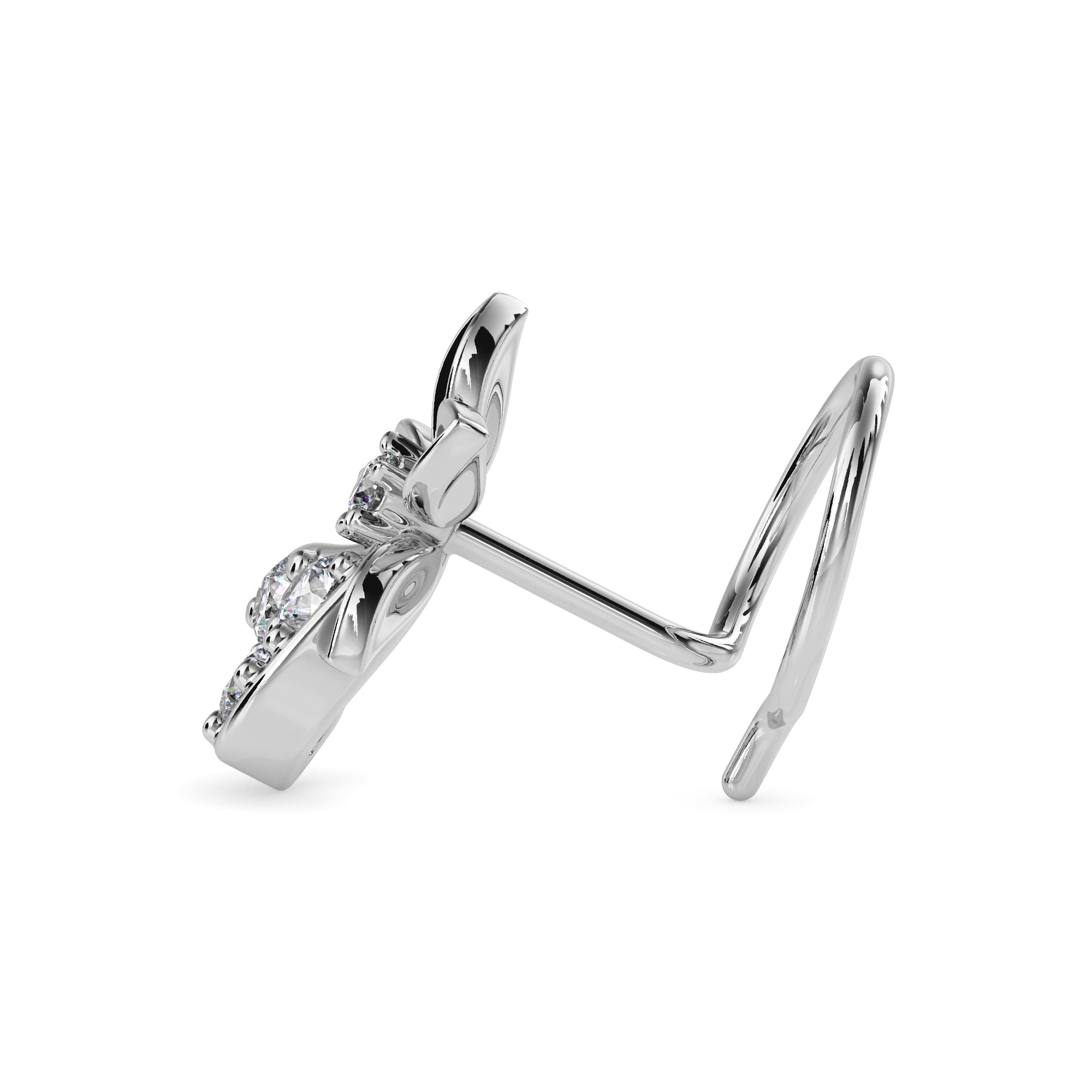 0.05Ct Leaf Style Flower Lab-Grown Diamond Gold Wire Coil Back Stud Nosepins