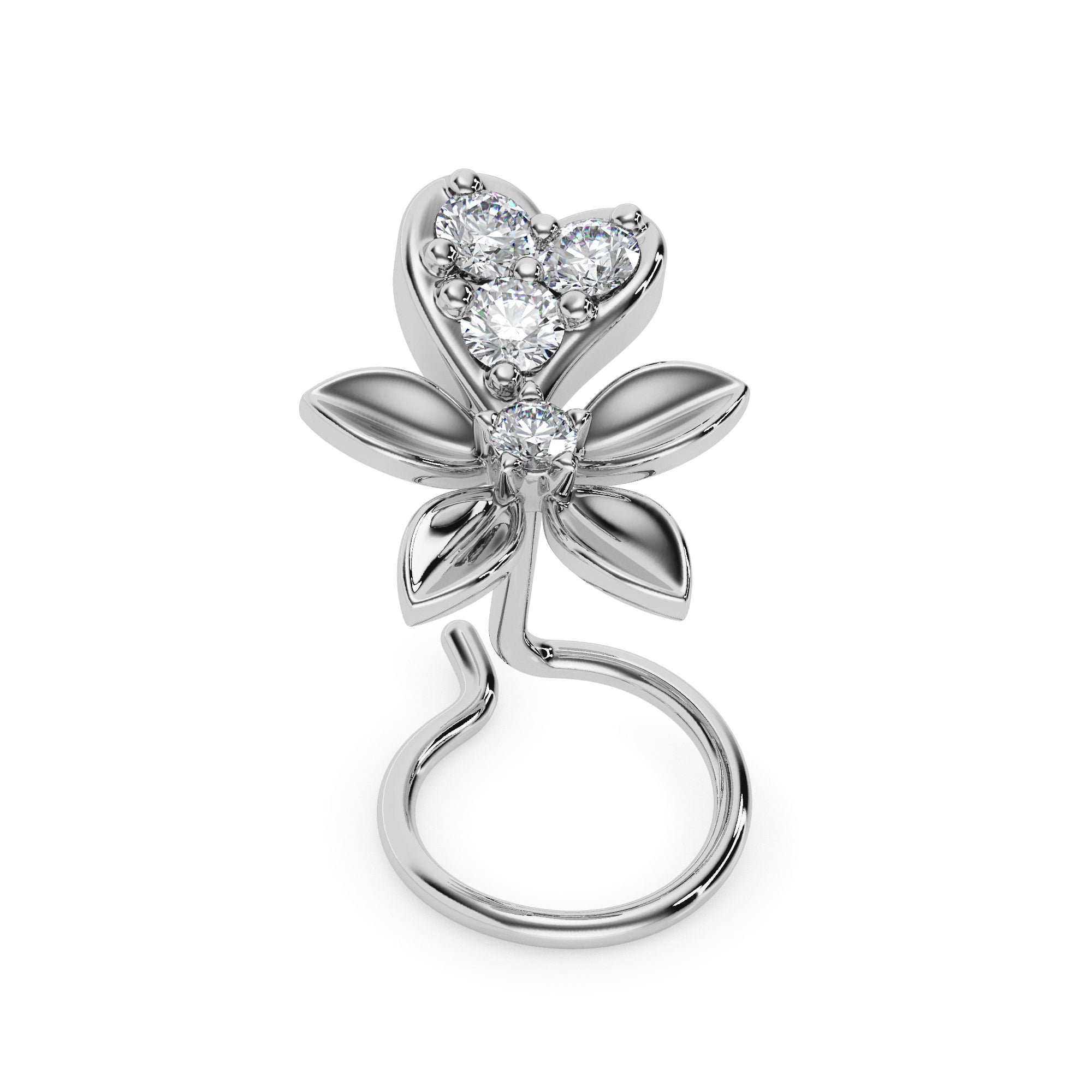 0.05Ct Leaf Style Flower Lab-Grown Diamond Gold Wire Coil Back Stud Nosepins