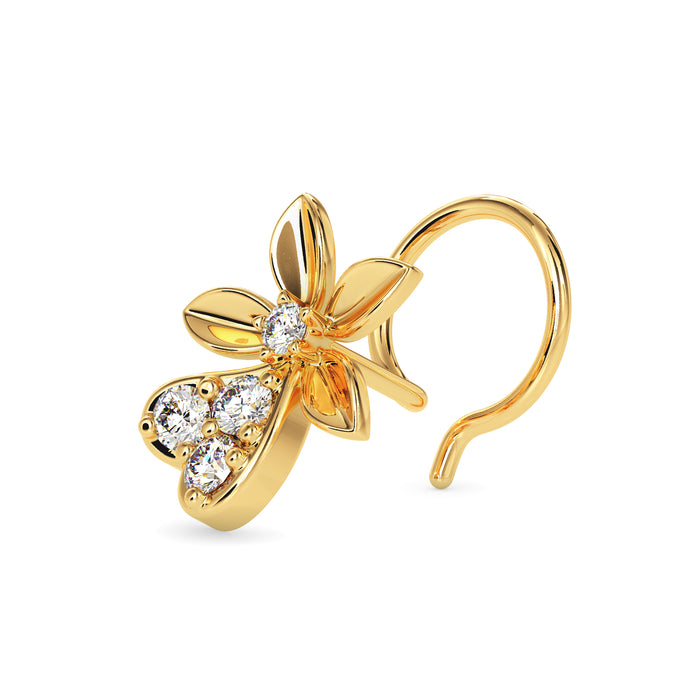 0.05Ct Leaf Style Flower Lab-Grown Diamond Gold Wire Coil Back Stud Nosepins