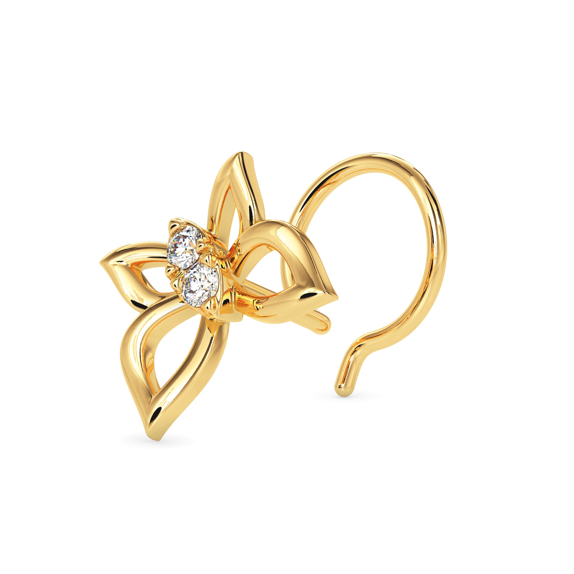 0.02Ct Butterfly Shape Round Lab-Grown Diamond Gold Wire Back Stud Nosepins