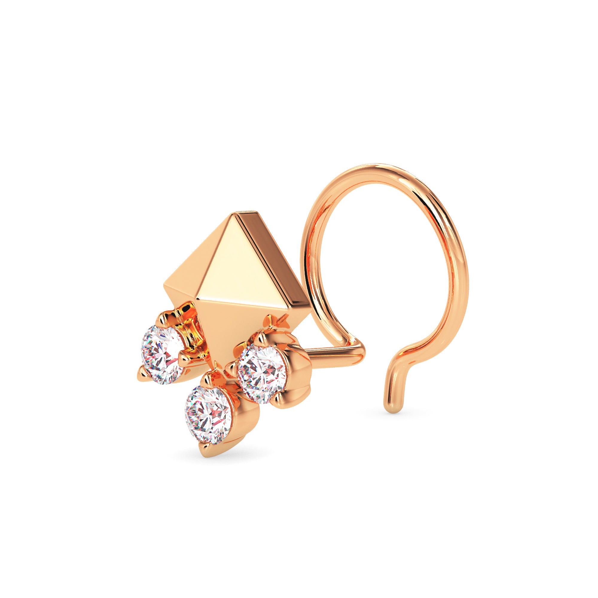 0.06Ct Pyramid Style Round Lab-Grown Diamond Gold Wire Back Stud Nosepins