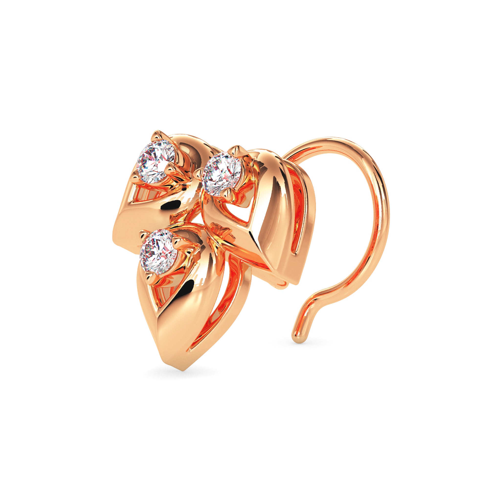 0.05Ct Leaf Drop Style Lab-Grown Diamond Gold Wire Back Stud Nosepins