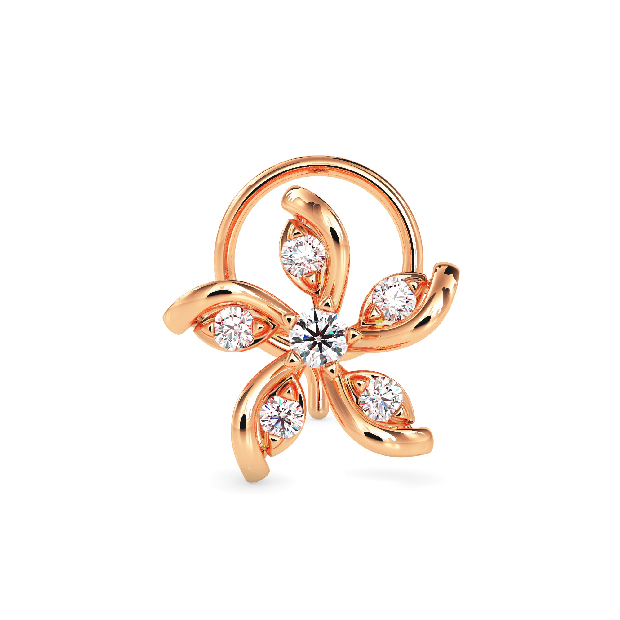 0.05Ct Floral Swirl Style Lab-Grown Diamond Gold Wire Back Stud Nosepins