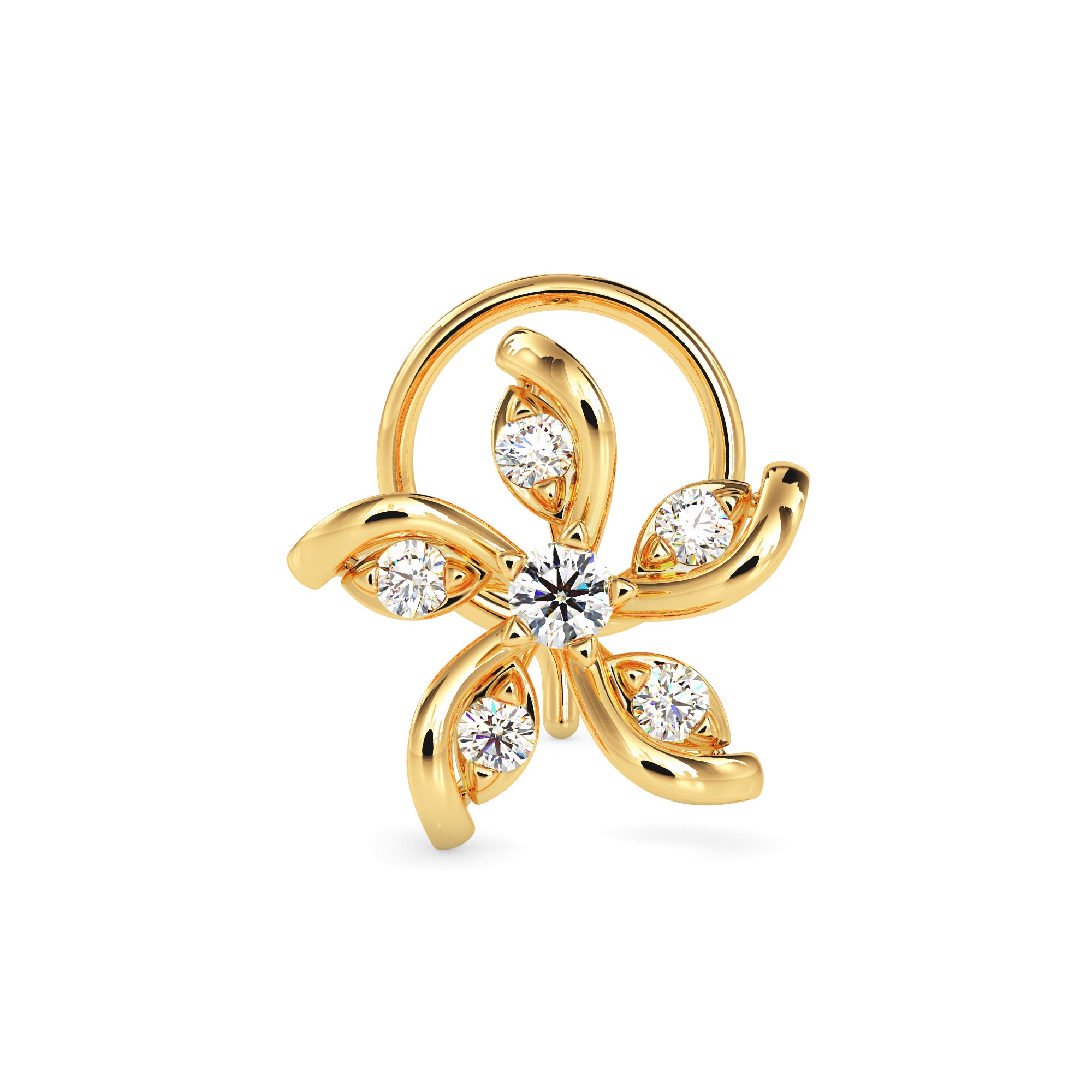 0.05Ct Floral Swirl Style Lab-Grown Diamond Gold Wire Back Stud Nosepins