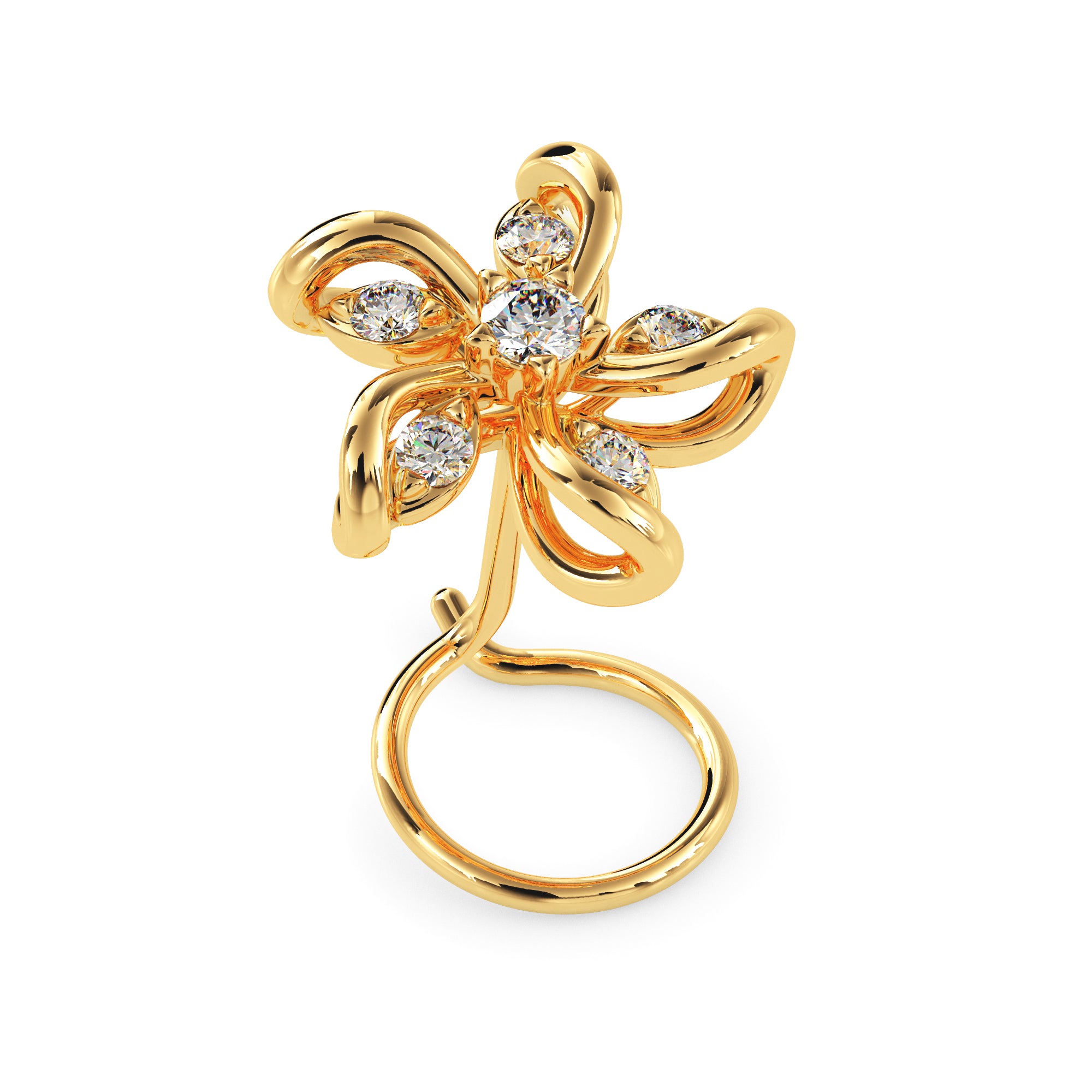 0.05Ct Floral Swirl Style Lab-Grown Diamond Gold Wire Back Stud Nosepins
