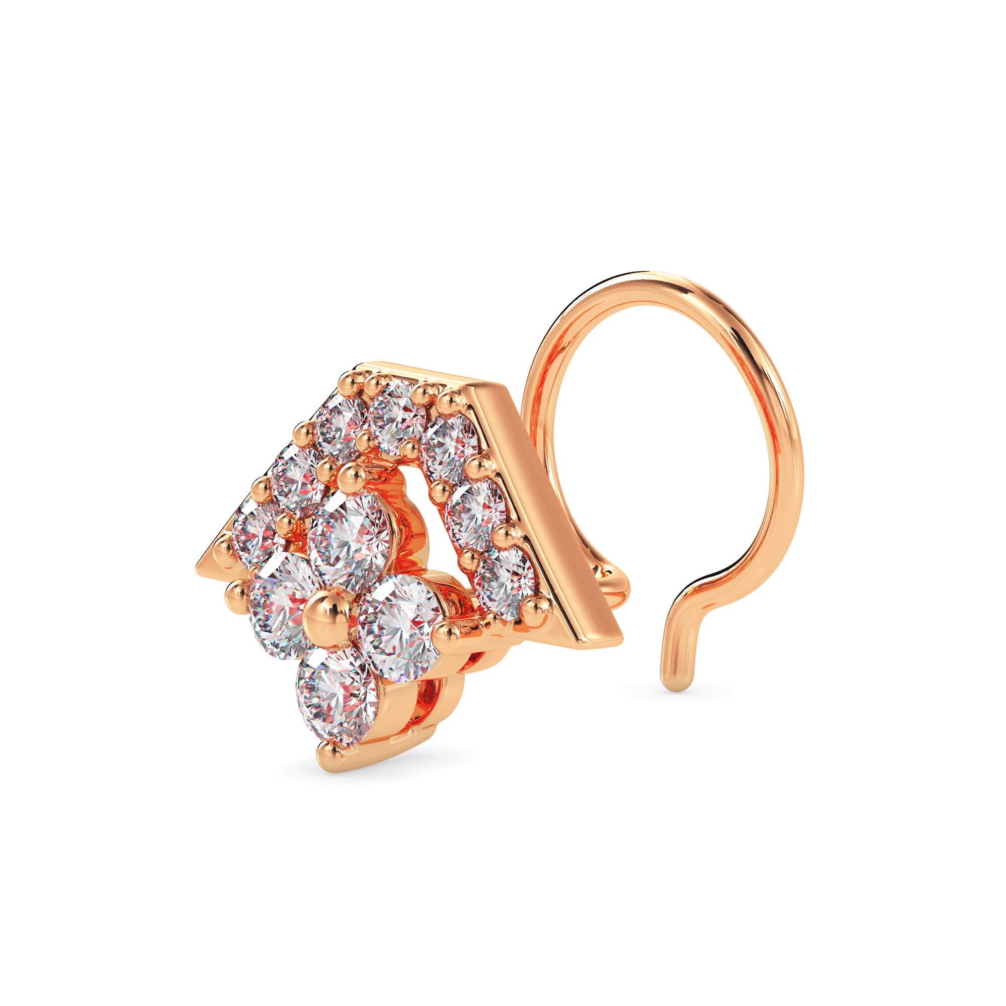 0.12Ct Triangle Halo Floral Cluster Lab-Grown Diamond Gold Wire Back Stud Nosepins
