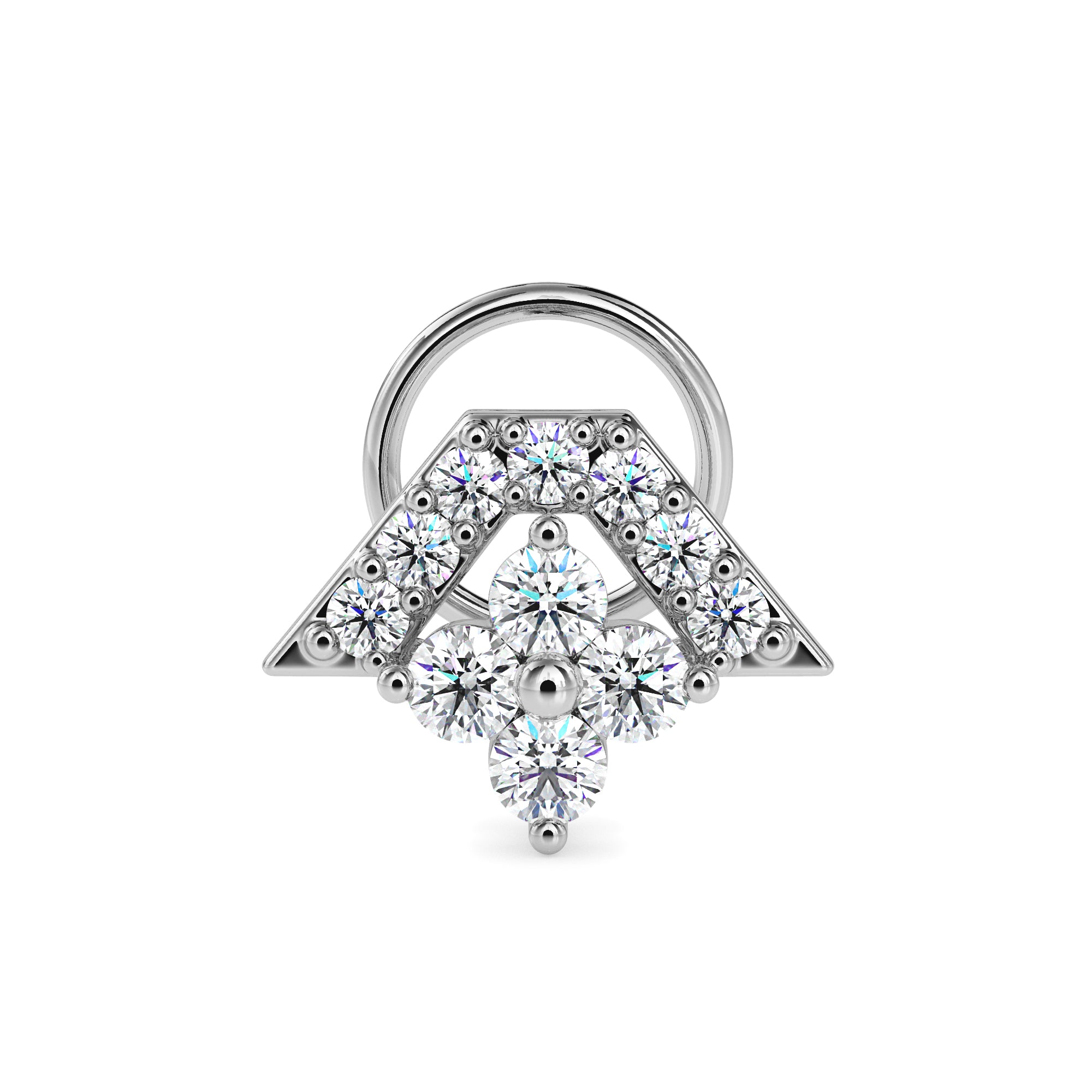 0.12Ct Triangle Halo Floral Cluster Lab-Grown Diamond Gold Wire Back Stud Nosepins