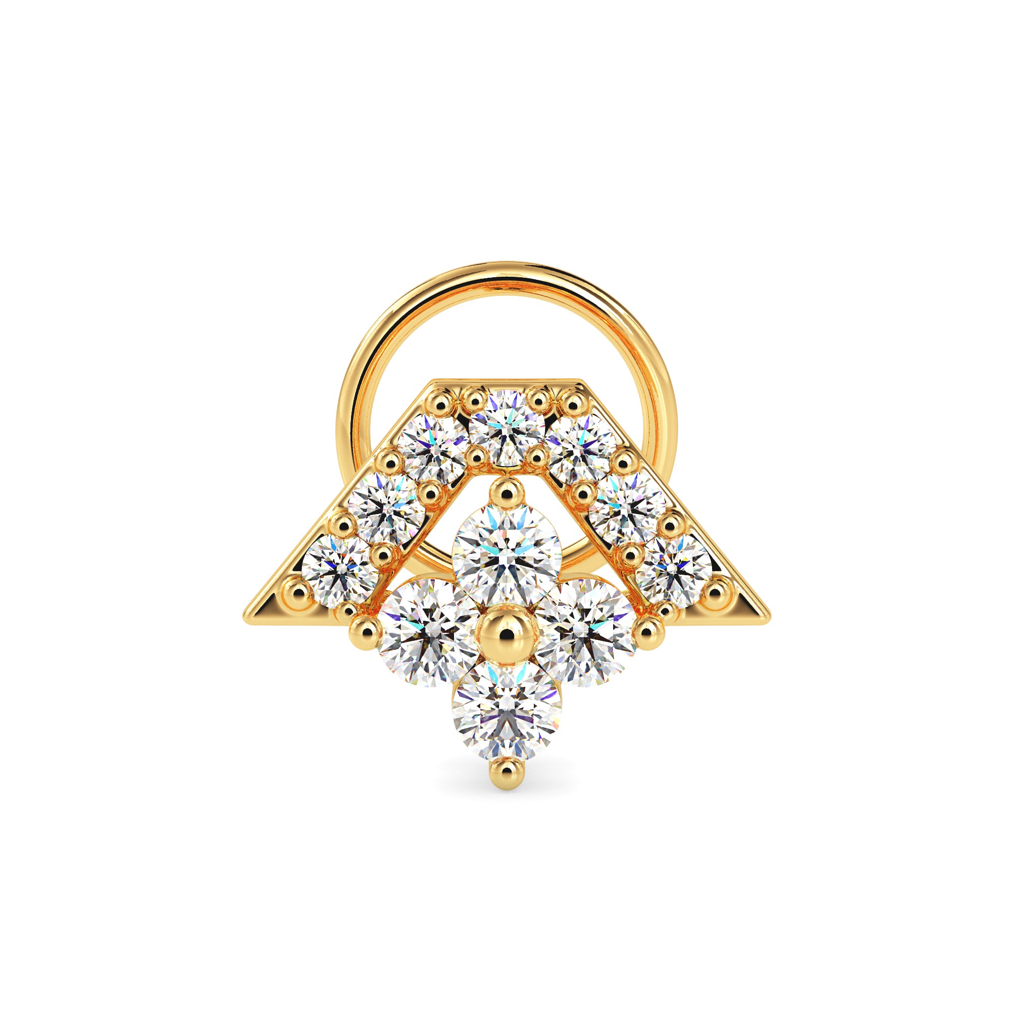 0.12Ct Triangle Halo Floral Cluster Lab-Grown Diamond Gold Wire Back Stud Nosepins