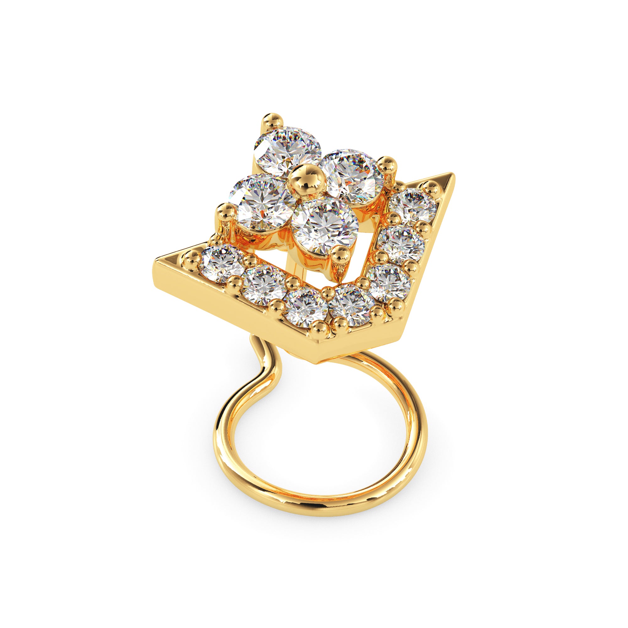 0.12Ct Triangle Halo Floral Cluster Lab-Grown Diamond Gold Wire Back Stud Nosepins