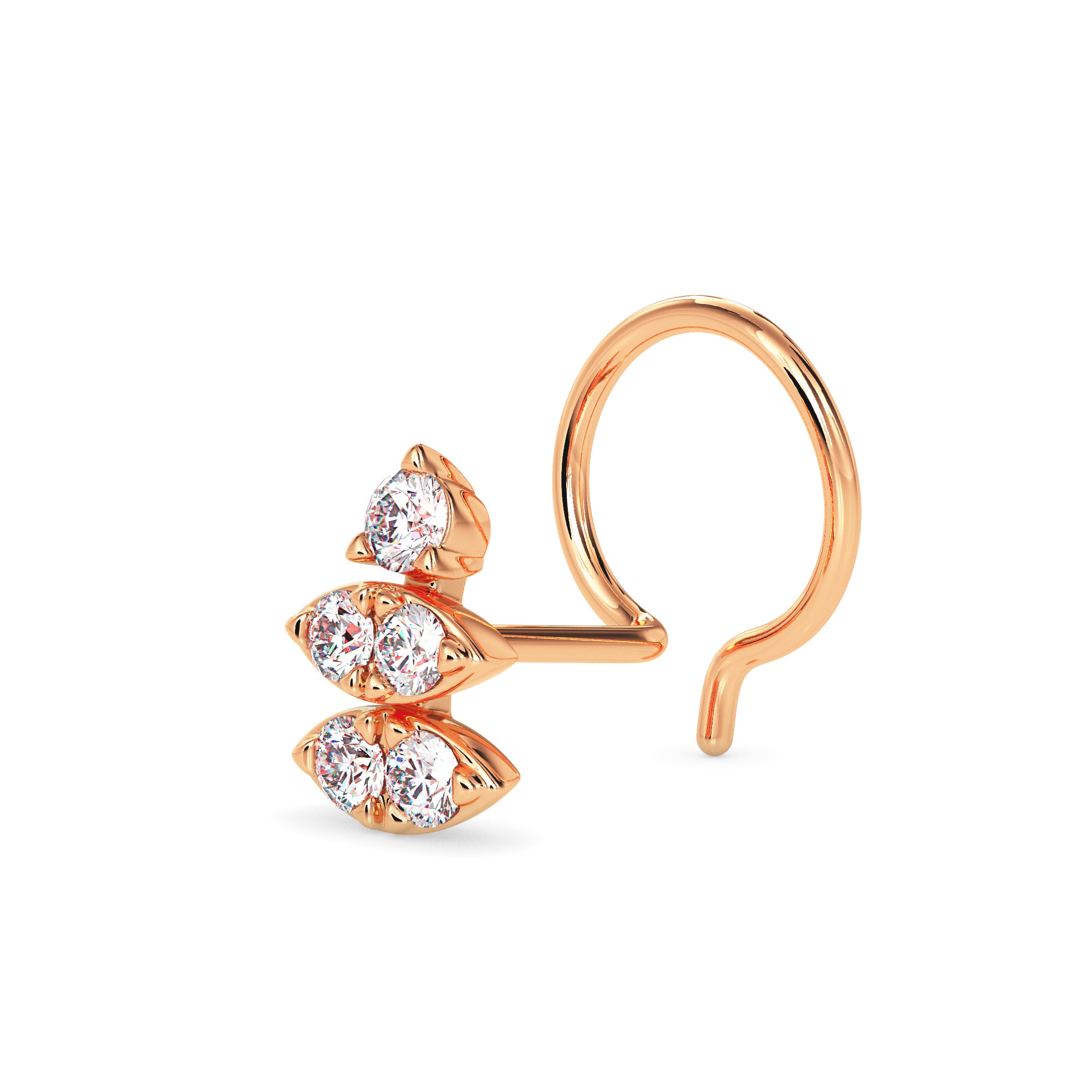 0.06Ct Round Triangle Shape Prong Lab-Grown Diamond Gold Wire Back Stud Nosepins
