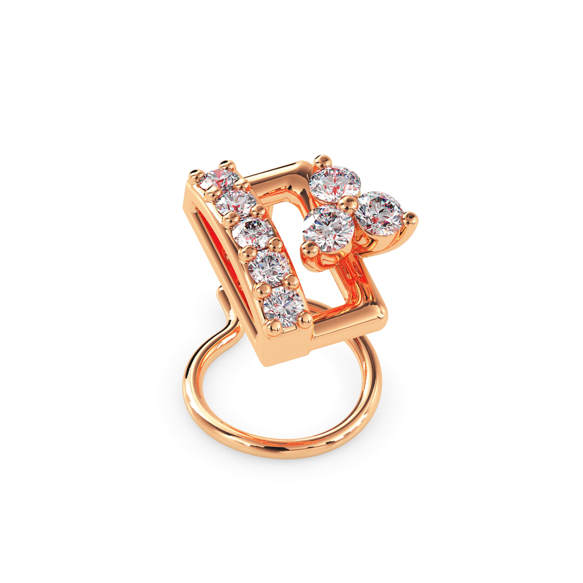 0.07Ct Rectangle Style Lab-Grown Diamond Gold Wire Back Stud Nosepins