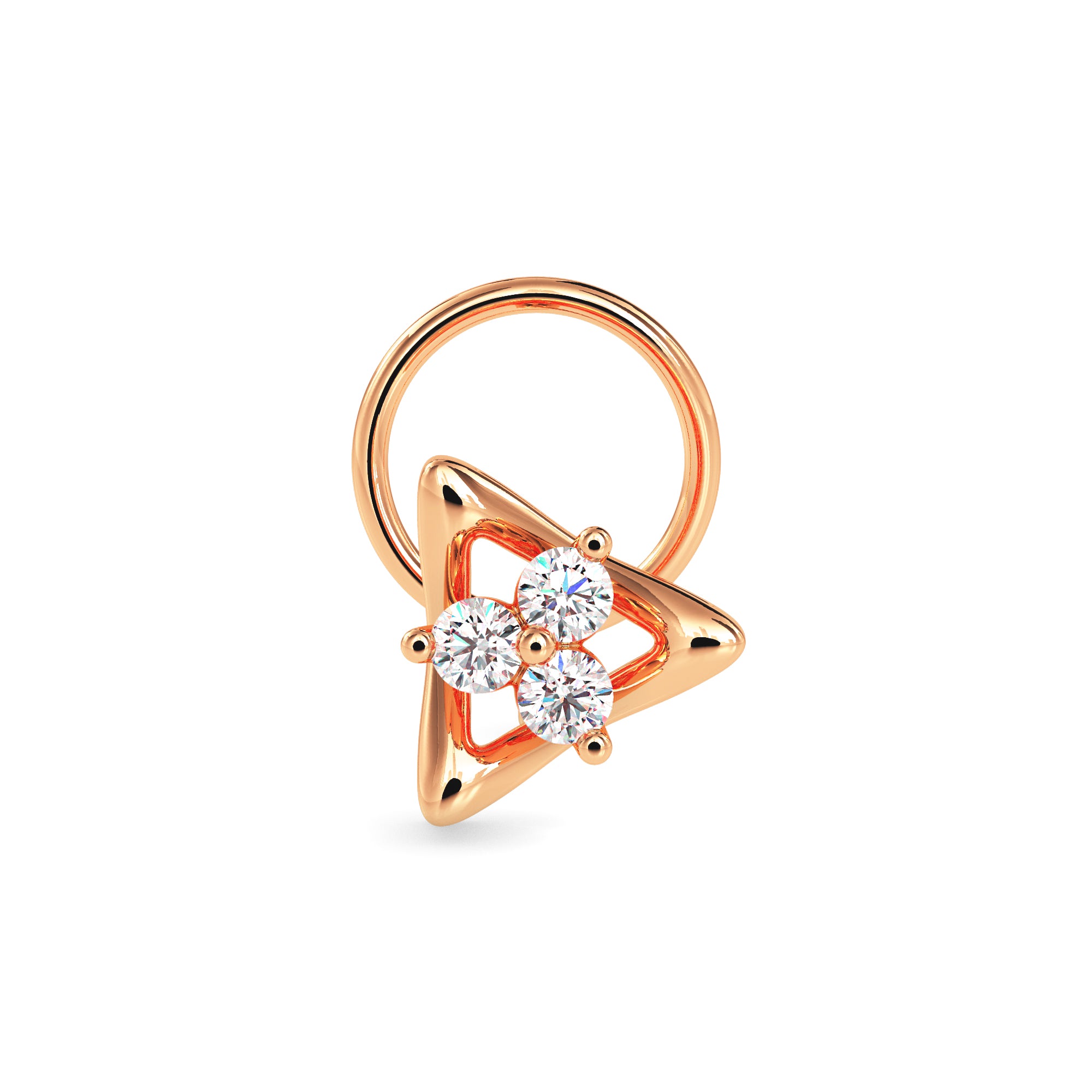 0.04Ct Triangle Round Three Stone Lab-Grown Diamond Gold Wire Back Stud Nosepins