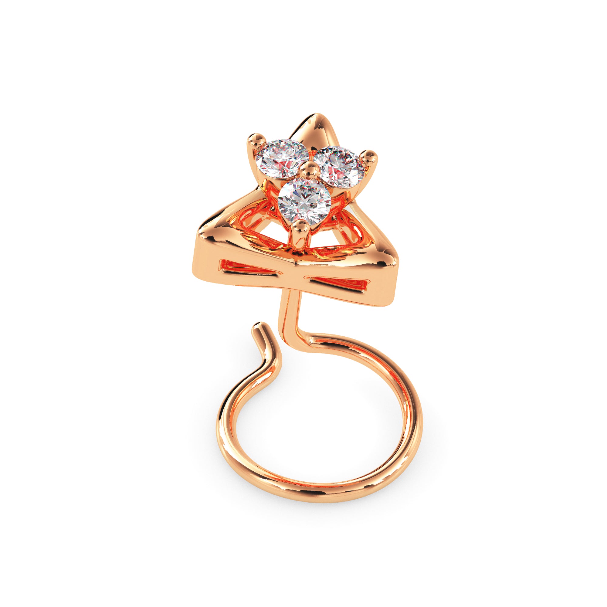 0.04Ct Triangle Round Three Stone Lab-Grown Diamond Gold Wire Back Stud Nosepins