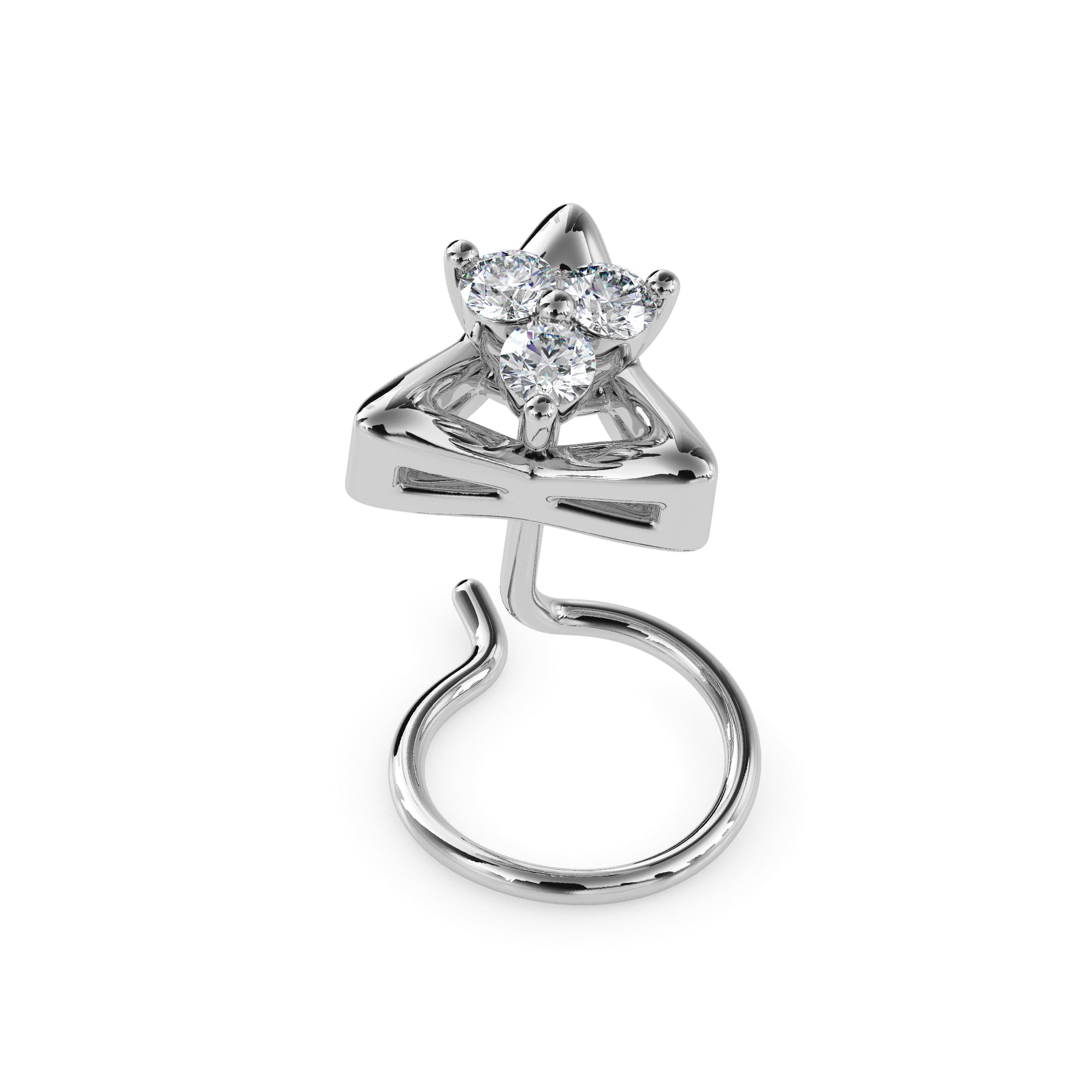 0.04Ct Triangle Round Three Stone Lab-Grown Diamond Gold Wire Back Stud Nosepins