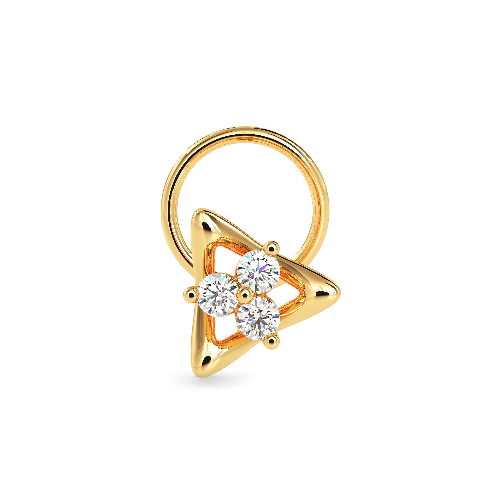 0.04Ct Triangle Round Three Stone Lab-Grown Diamond Gold Wire Back Stud Nosepins