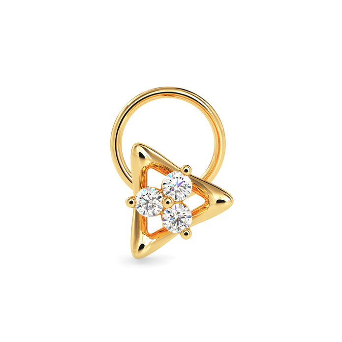 0.04Ct Triangle Round Three Stone Lab-Grown Diamond Gold Wire Back Stud Nosepins