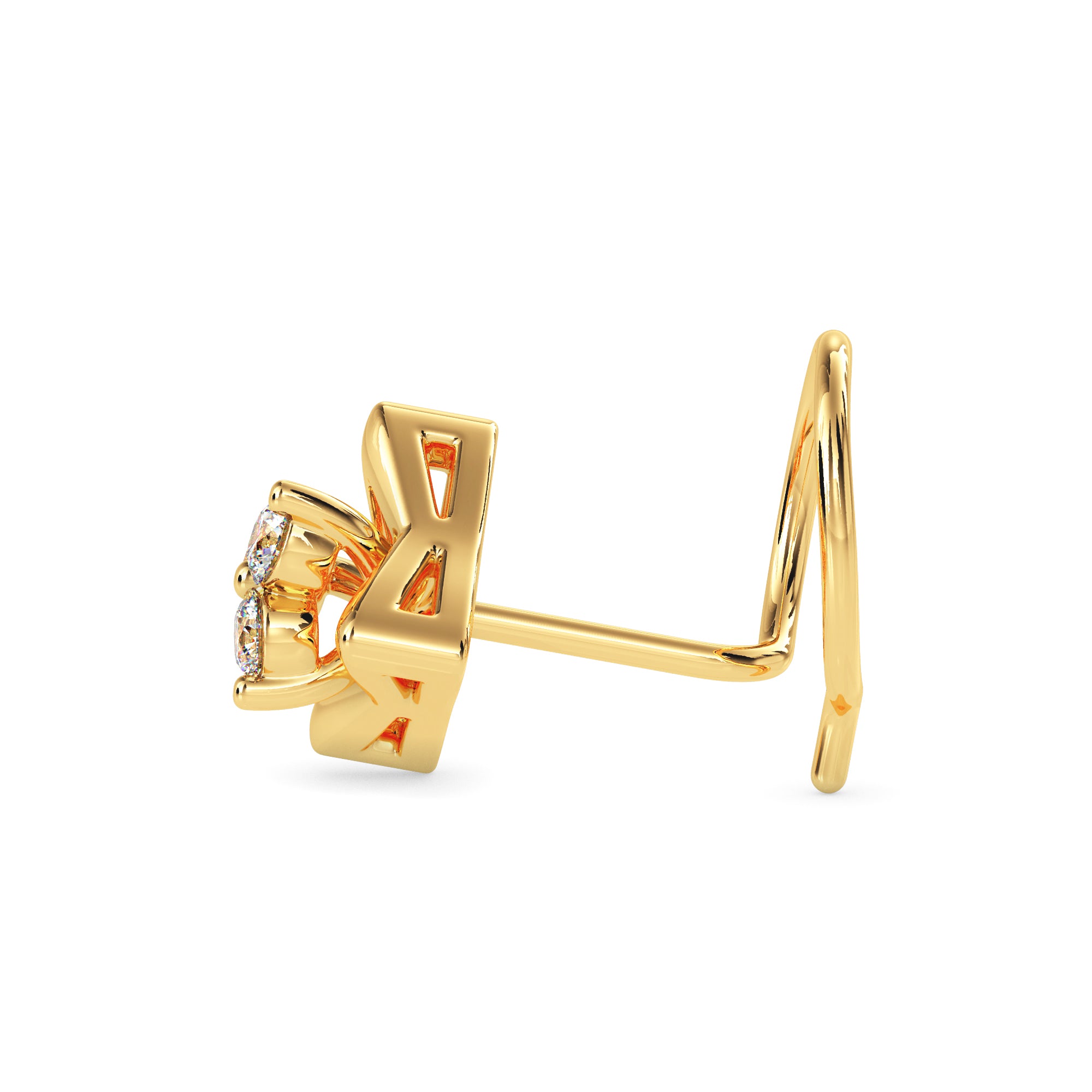 0.04Ct Triangle Round Three Stone Lab-Grown Diamond Gold Wire Back Stud Nosepins