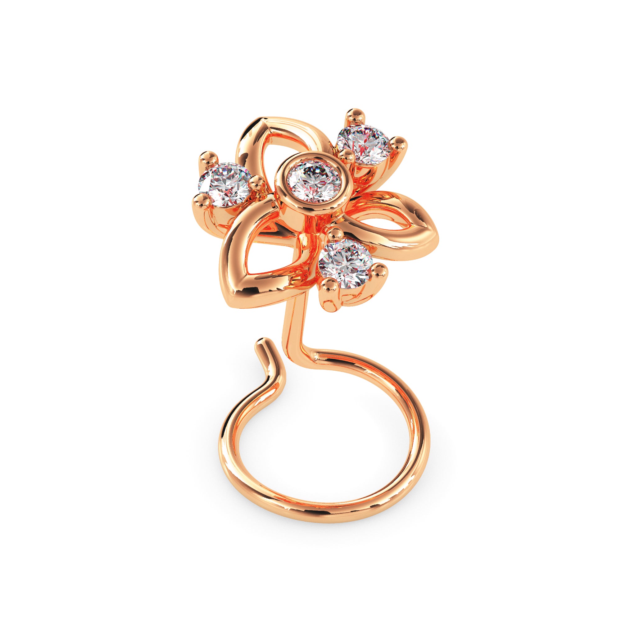 0.05Ct Floral Round Bezel Lab-Grown Diamond Gold Wire Back Stud Nosepins
