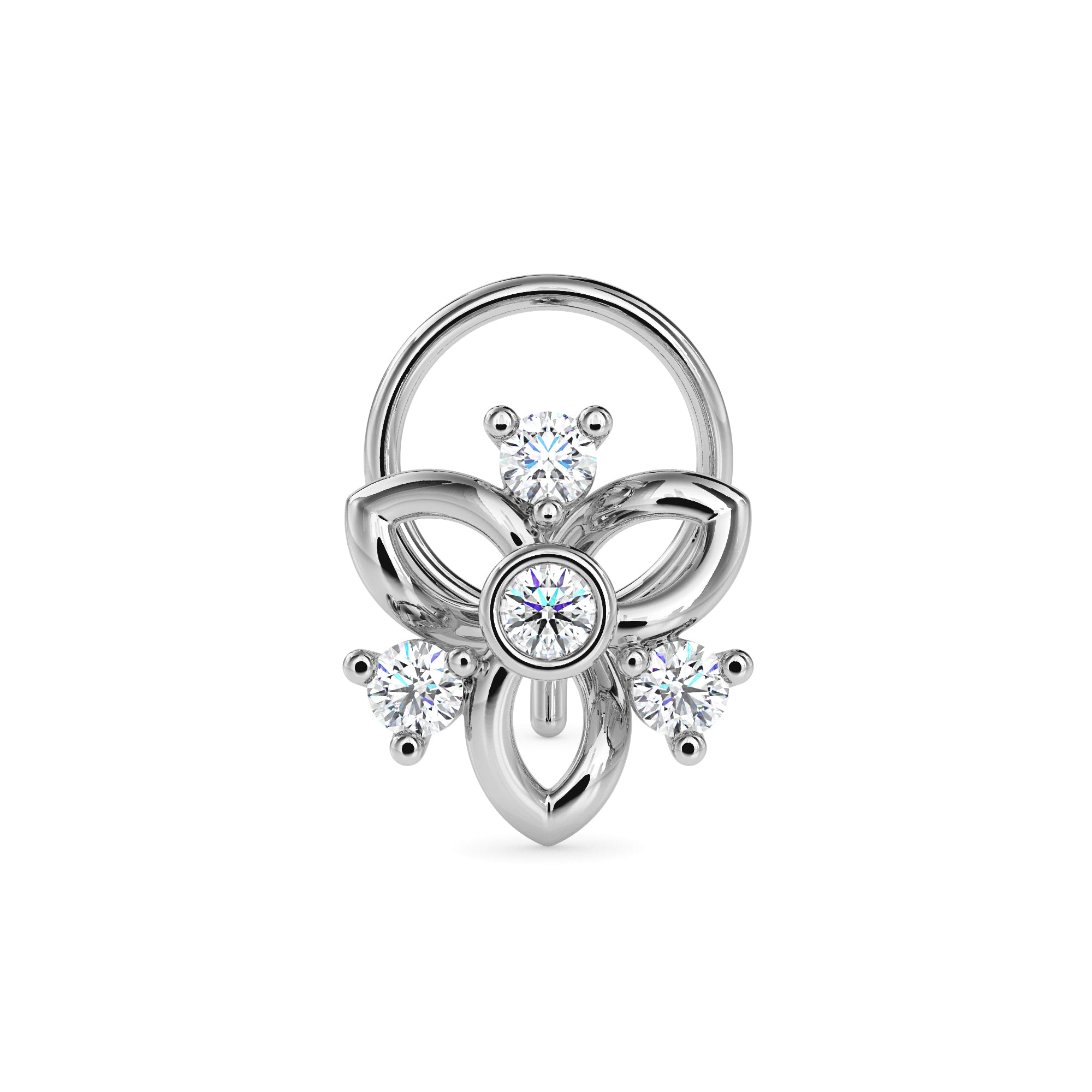 0.05Ct Floral Round Bezel Lab-Grown Diamond Gold Wire Back Stud Nosepins