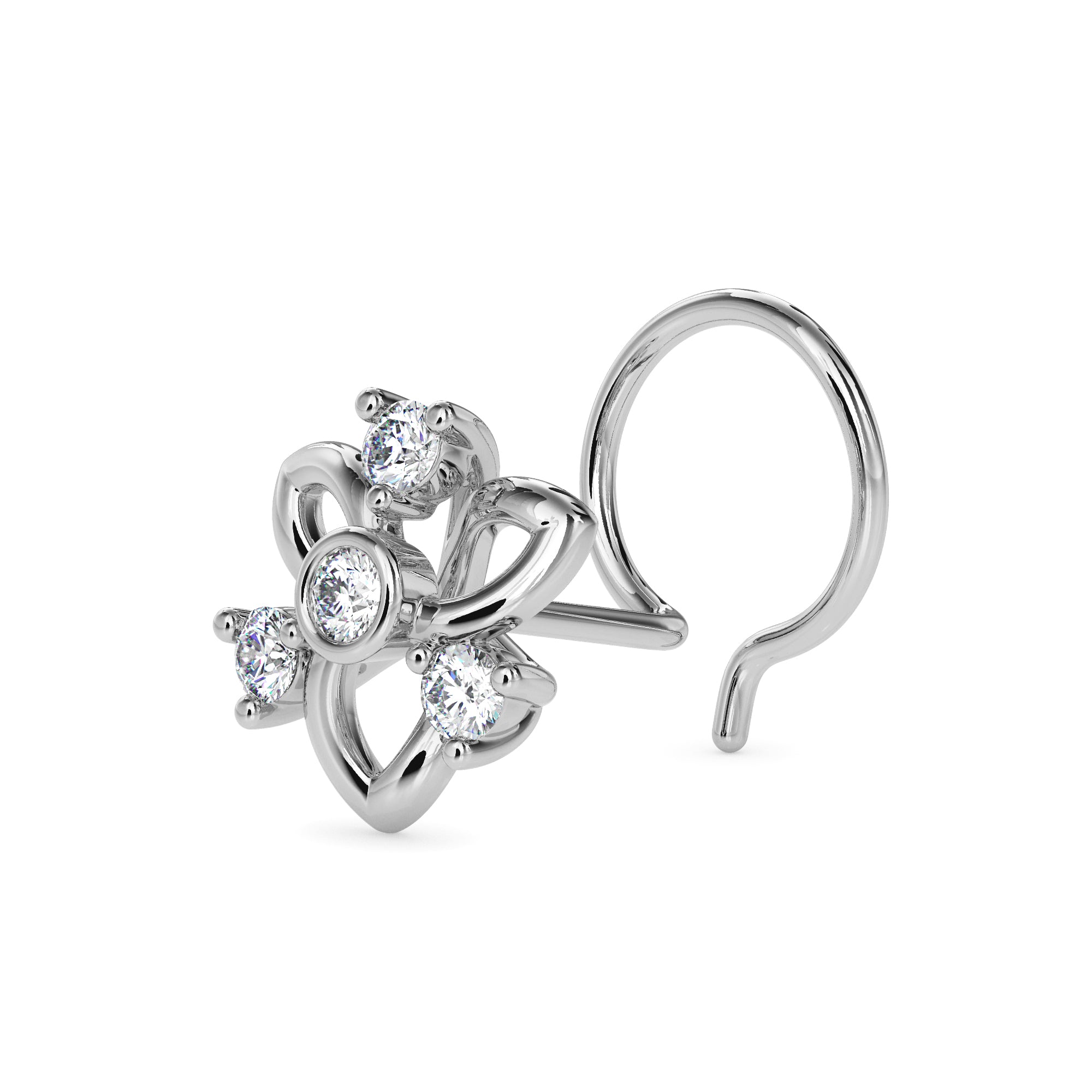 0.05Ct Floral Round Bezel Lab-Grown Diamond Gold Wire Back Stud Nosepins