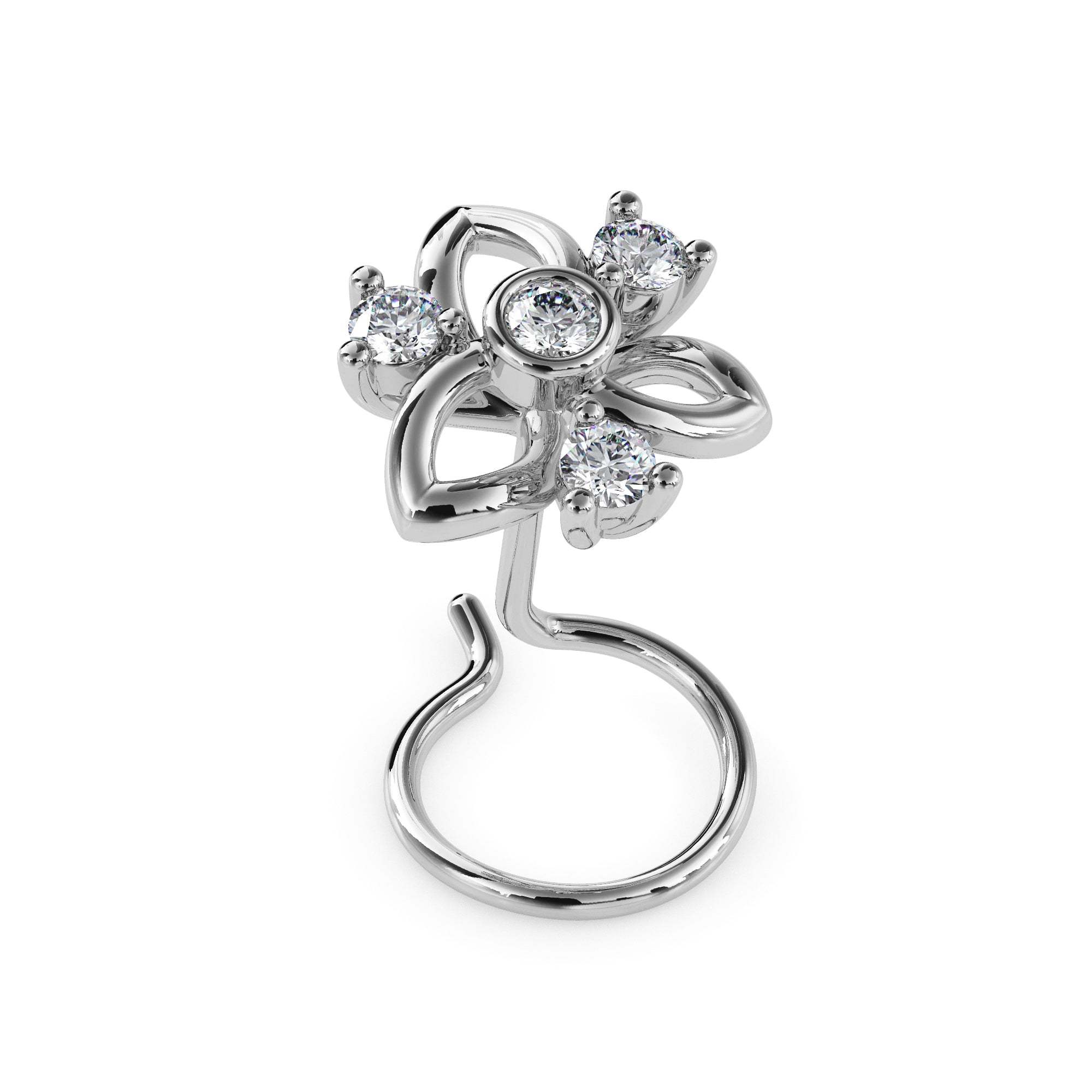 0.05Ct Floral Round Bezel Lab-Grown Diamond Gold Wire Back Stud Nosepins
