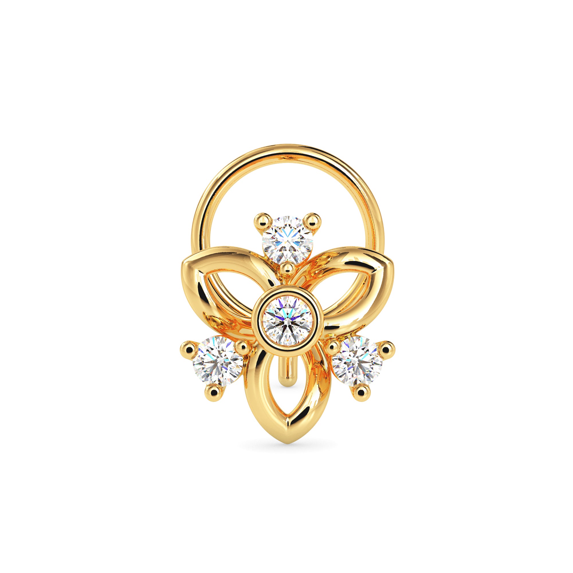 0.05Ct Floral Round Bezel Lab-Grown Diamond Gold Wire Back Stud Nosepins