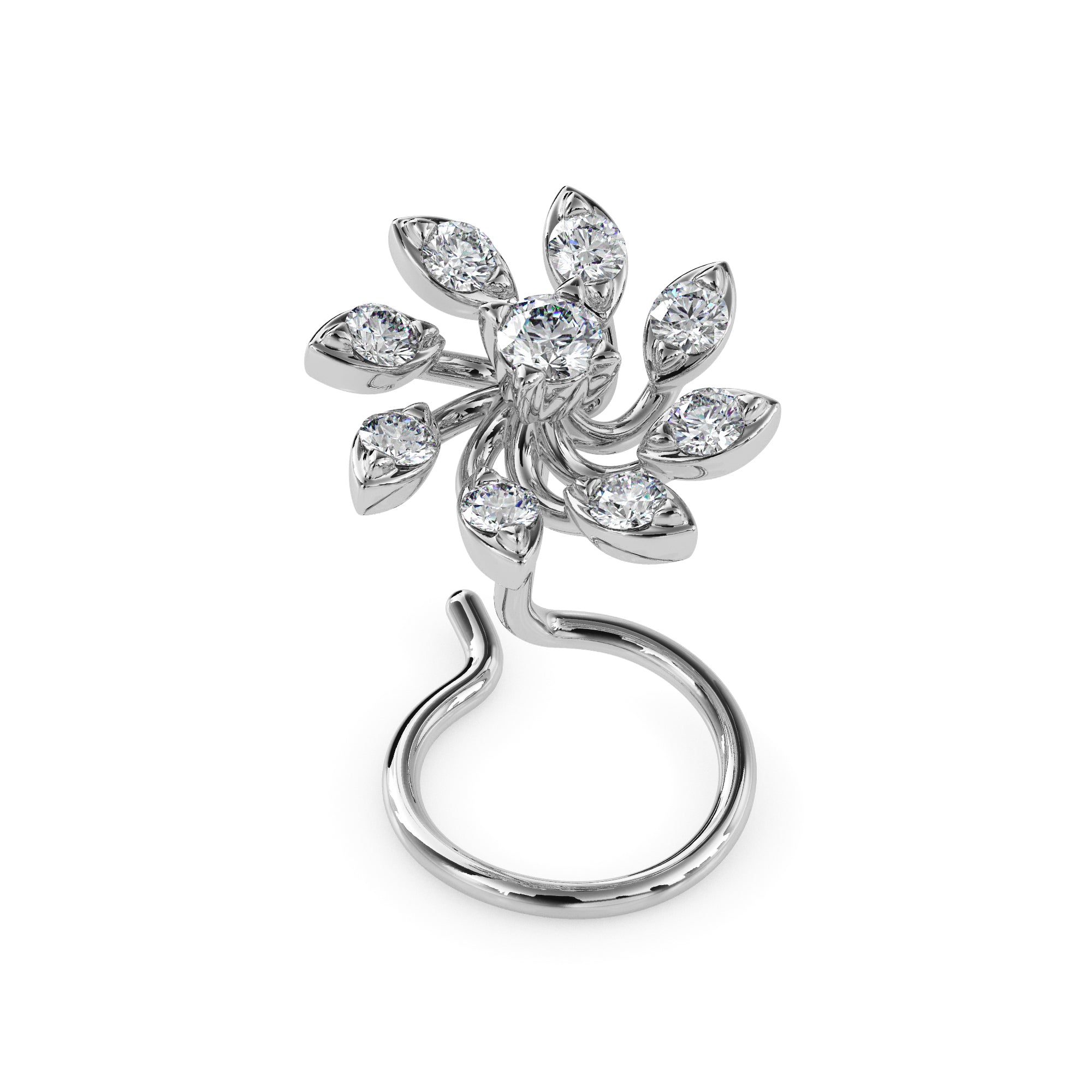 0.07Ct Floral Spiral Prong Set Lab-Grown Diamond Gold Wire Back Stud Nosepins