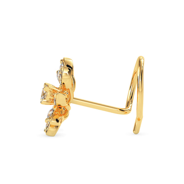 0.07Ct Floral Spiral Prong Set Lab-Grown Diamond Gold Wire Back Stud Nosepins