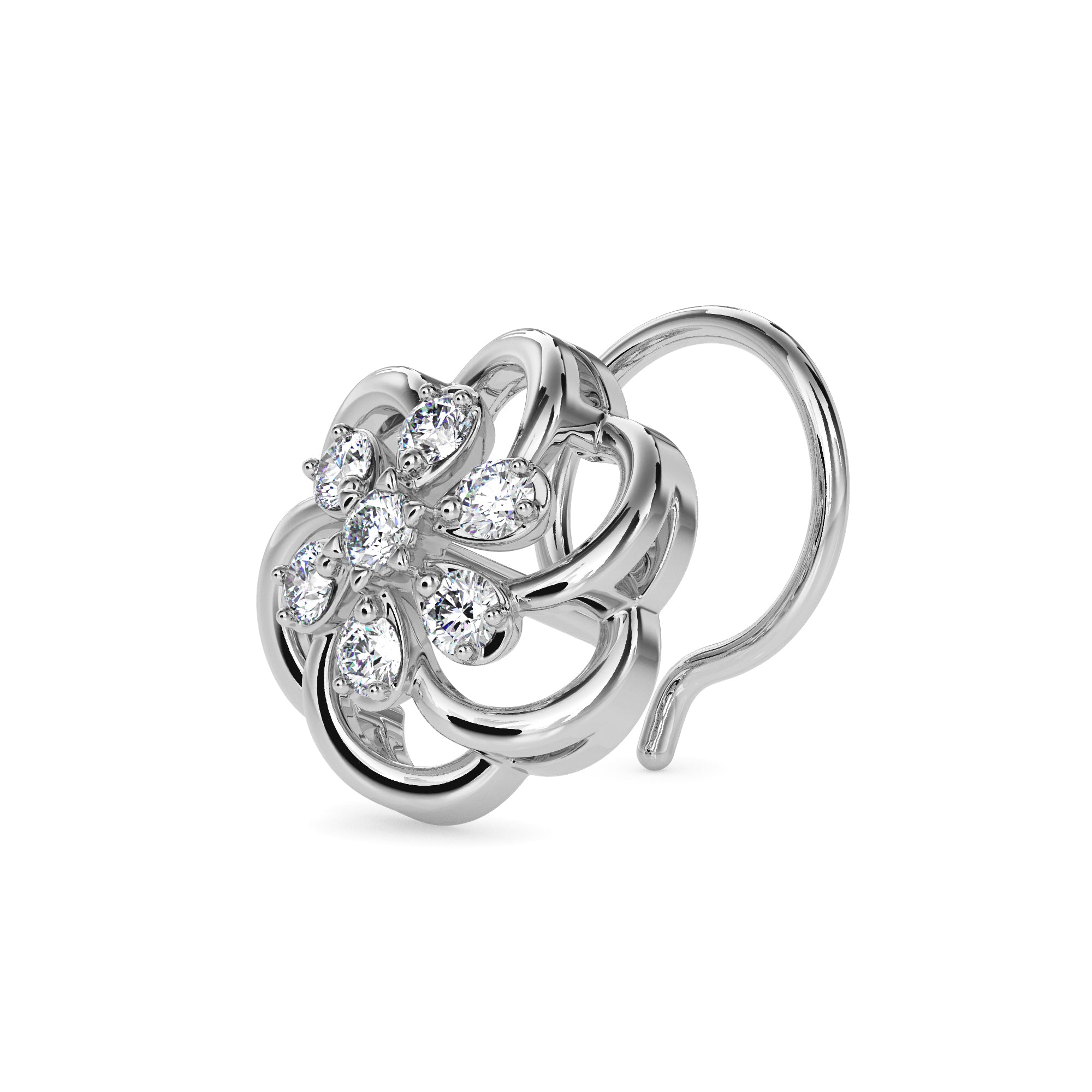 0.05Ct Flower Design Prong Set Lab-Grown Diamond Gold Wire Back Stud Nosepins