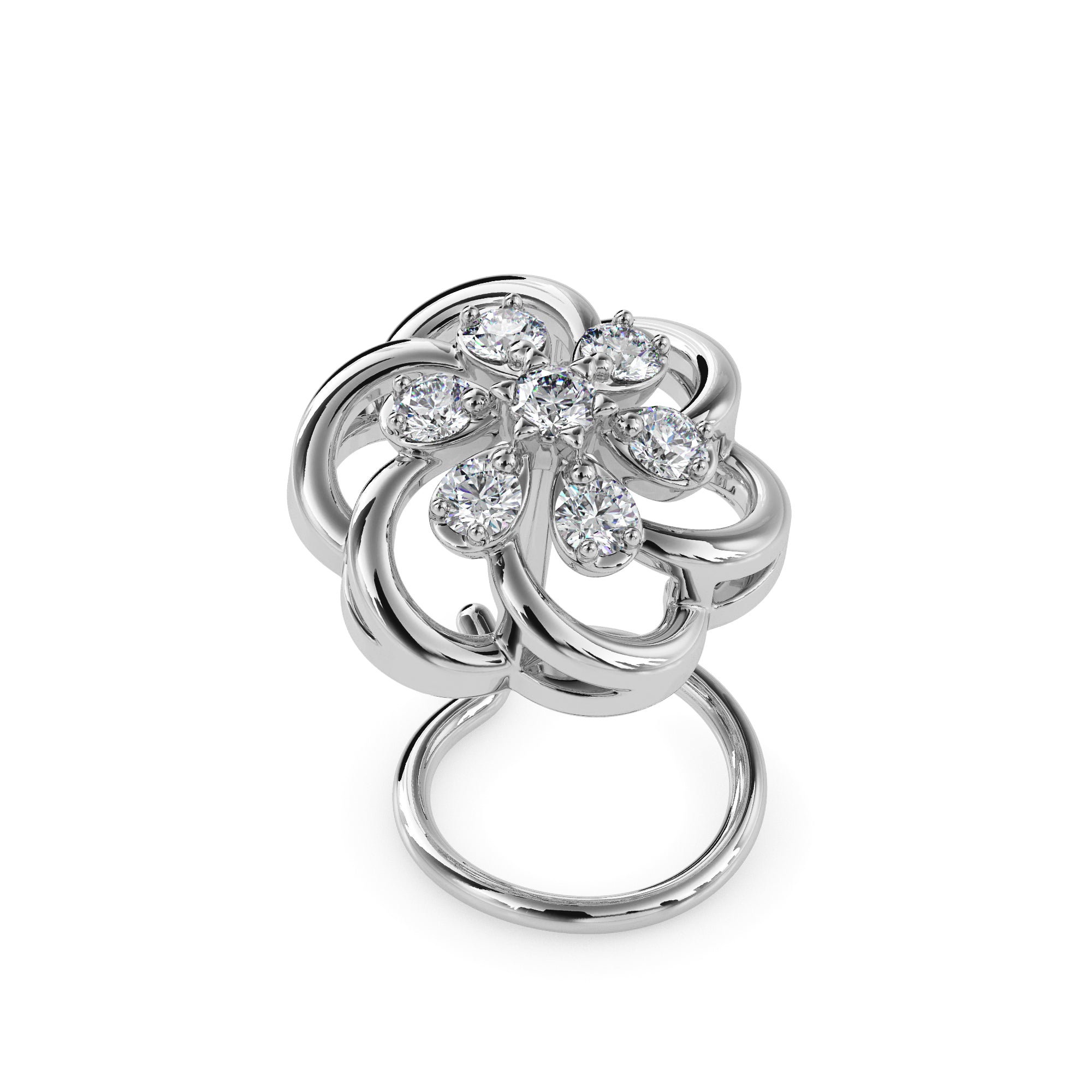 0.05Ct Flower Design Prong Set Lab-Grown Diamond Gold Wire Back Stud Nosepins