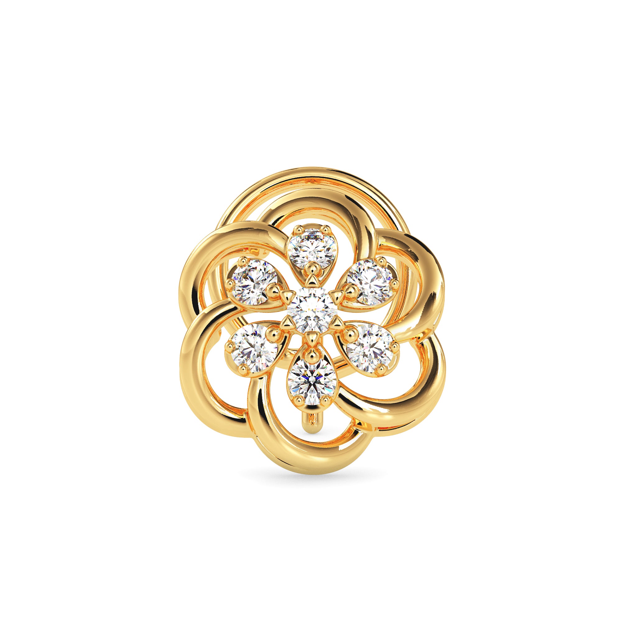 0.05Ct Flower Design Prong Set Lab-Grown Diamond Gold Wire Back Stud Nosepins