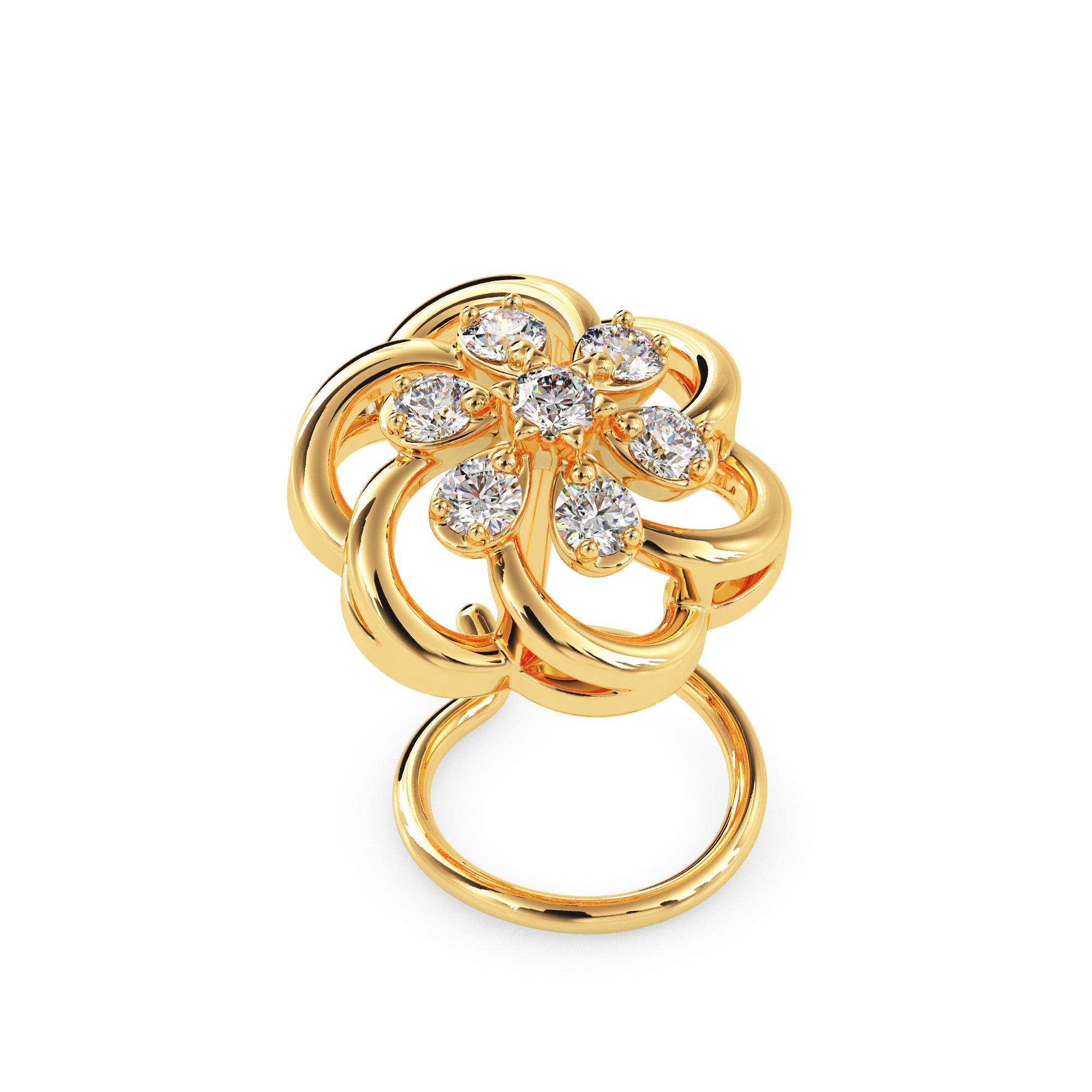 0.05Ct Flower Design Prong Set Lab-Grown Diamond Gold Wire Back Stud Nosepins