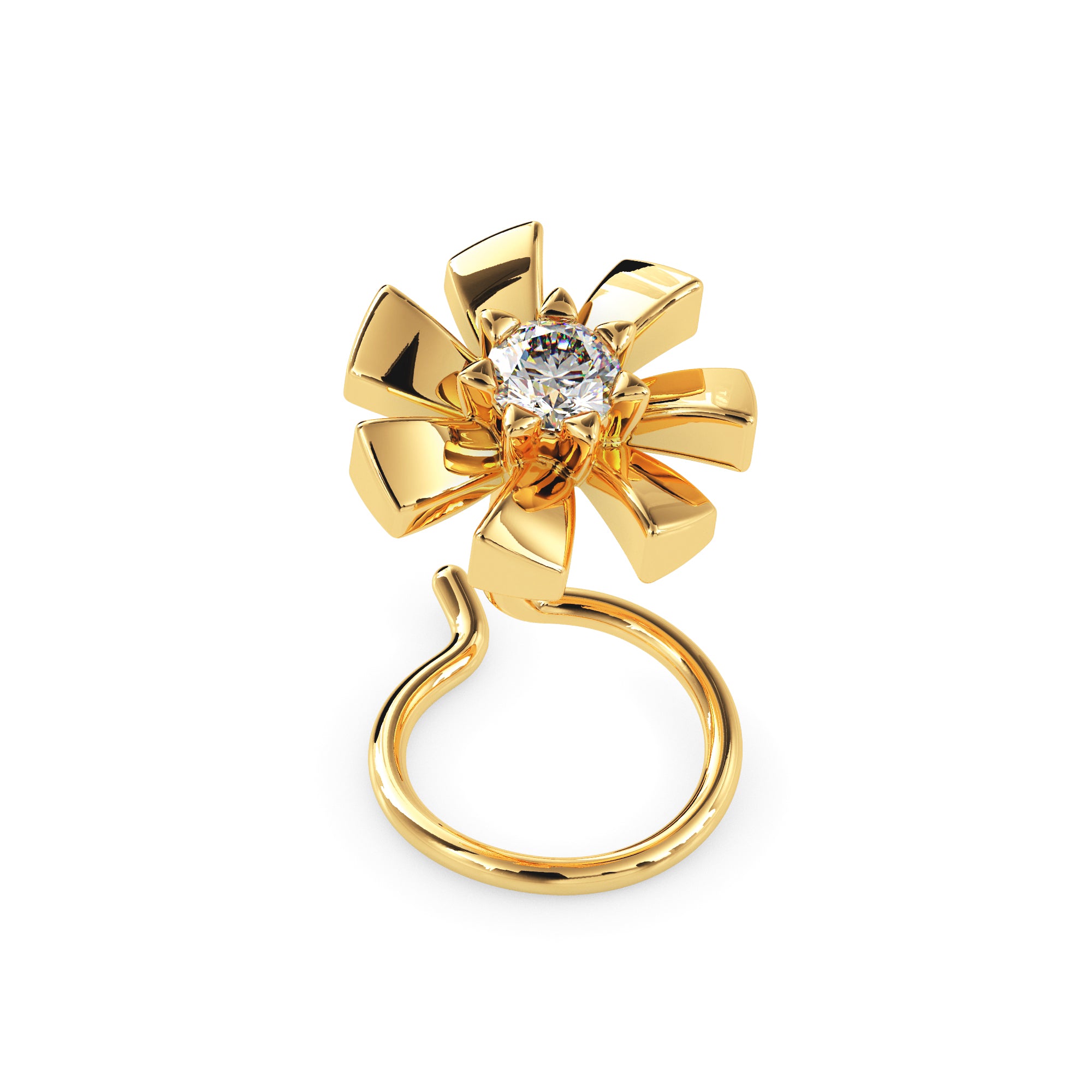 0.03Ct Spiral Design Round Prong Set Lab-Grown Diamond Gold Wire Back Stud Nosepins