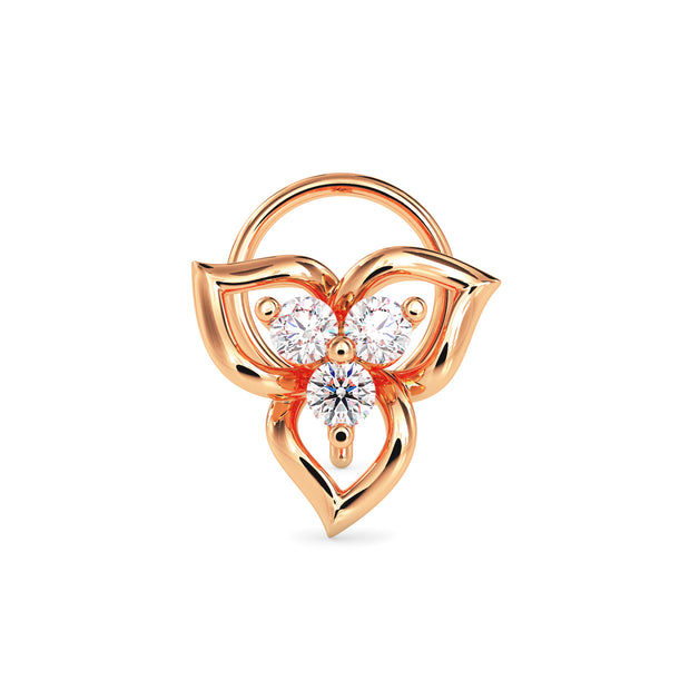 0.06Ct Floral Three Stone Lab-Grown Diamond Gold Wire Back Stud Nosepins
