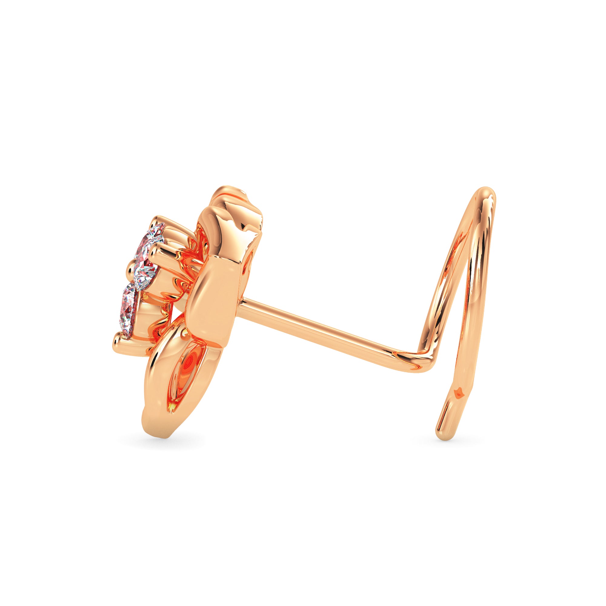 0.06Ct Floral Three Stone Lab-Grown Diamond Gold Wire Back Stud Nosepins