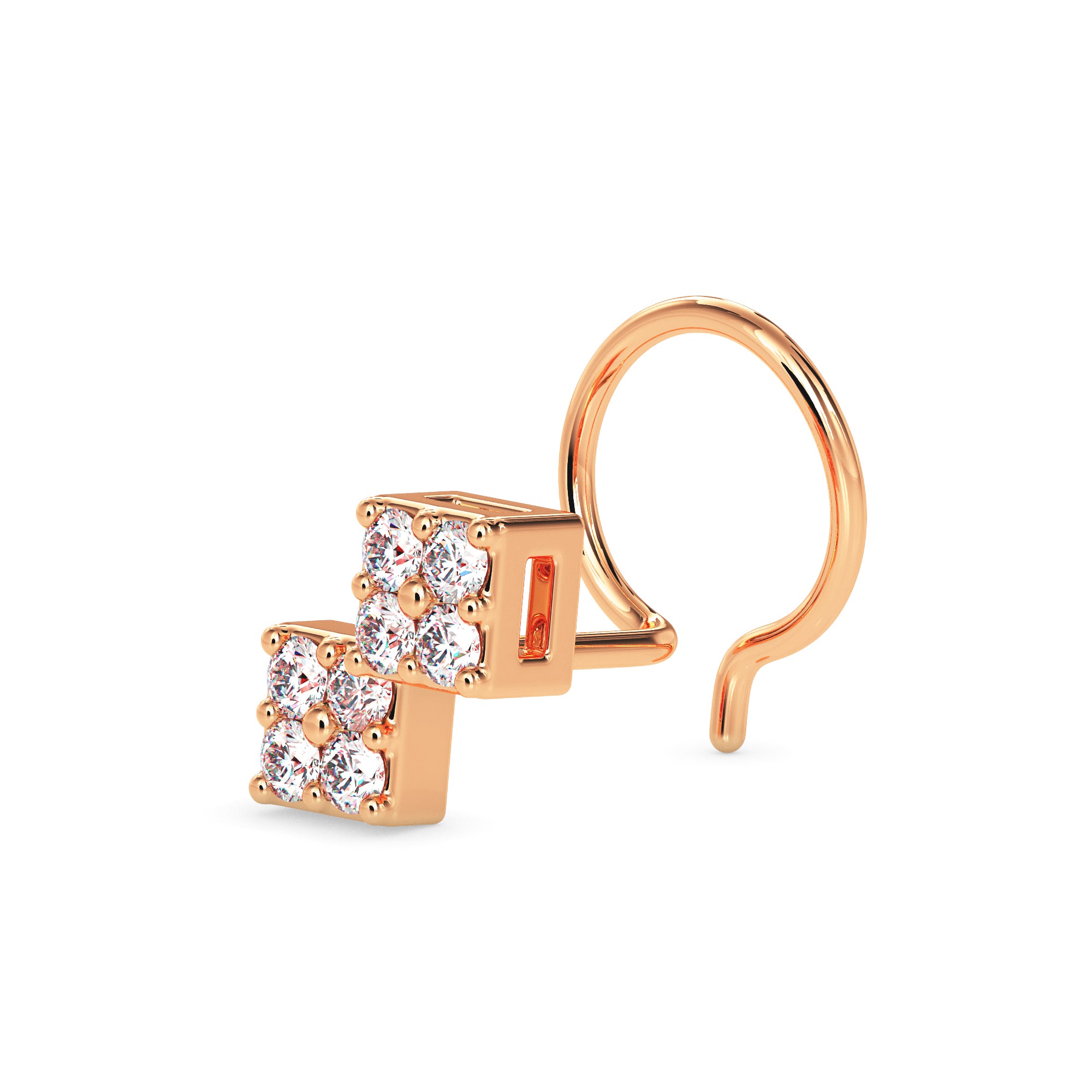 0.07Ct Two Square Cluster Lab-Grown Diamond Gold Wire Back Stud Nosepins