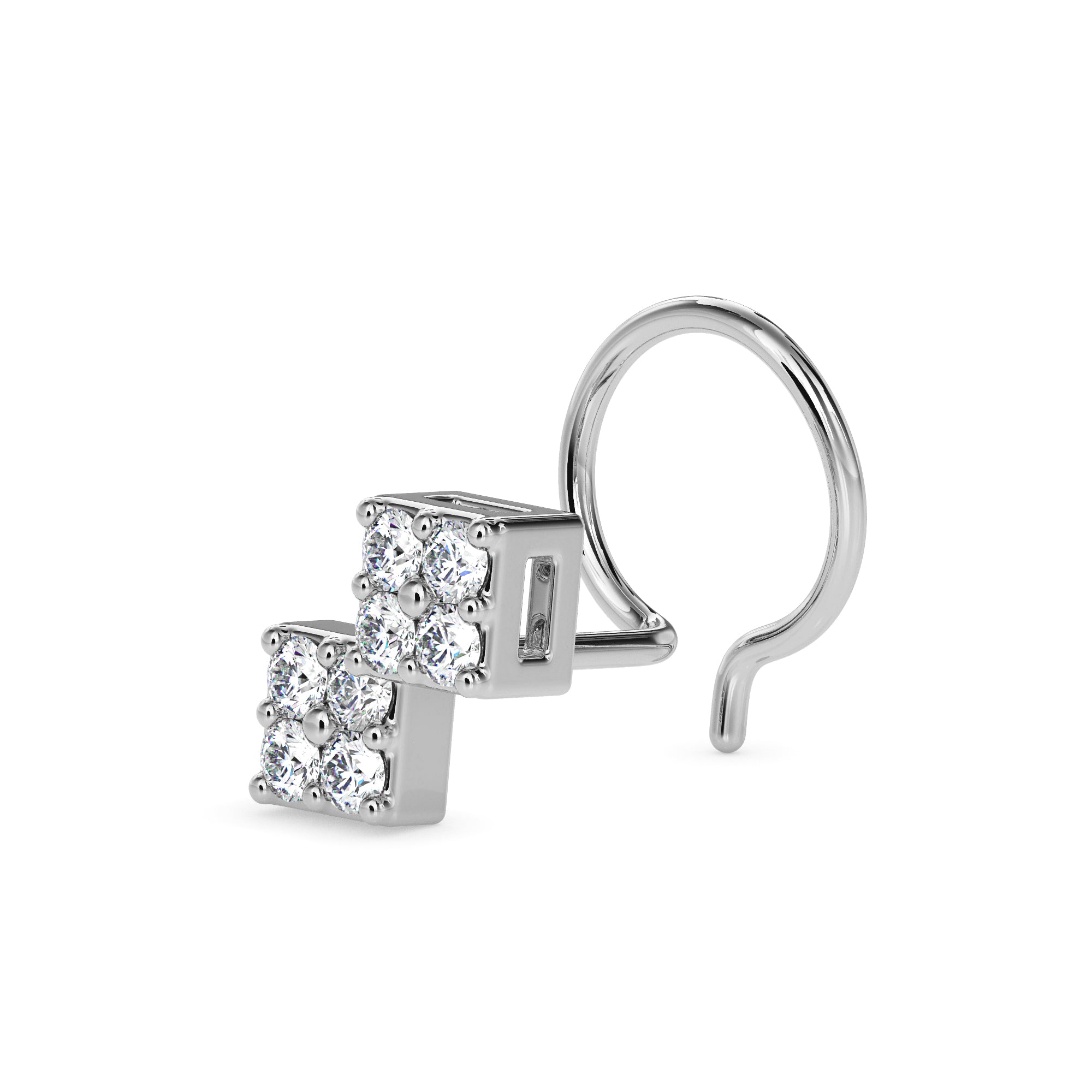 0.07Ct Two Square Cluster Lab-Grown Diamond Gold Wire Back Stud Nosepins