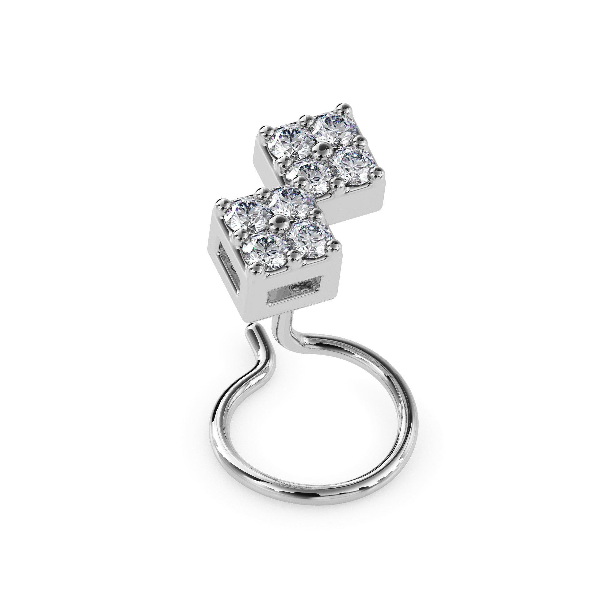0.07Ct Two Square Cluster Lab-Grown Diamond Gold Wire Back Stud Nosepins
