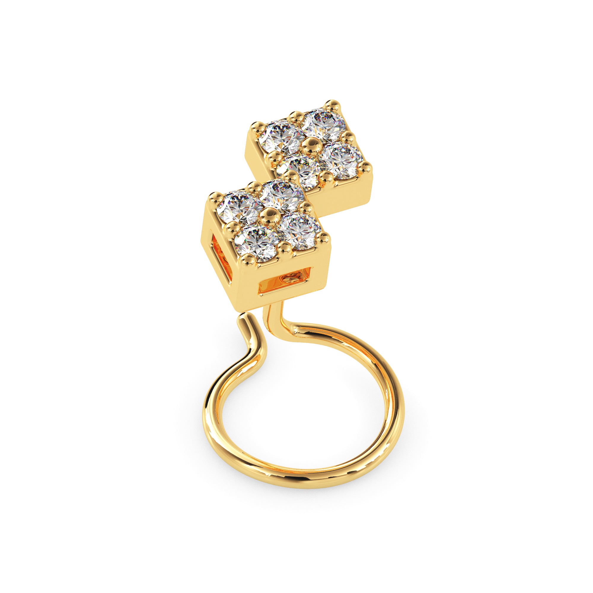 0.07Ct Two Square Cluster Lab-Grown Diamond Gold Wire Back Stud Nosepins
