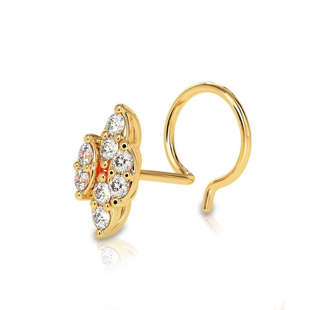 0.07Ct Leaf Style Cluster Lab-Grown Diamond Gold Wire Back Stud Nosepins