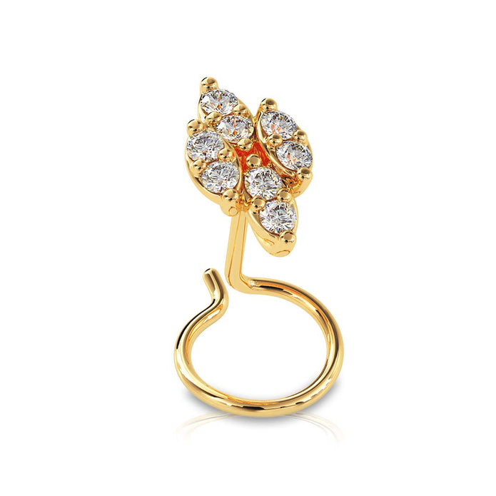 0.07Ct Leaf Style Cluster Lab-Grown Diamond Gold Wire Back Stud Nosepins