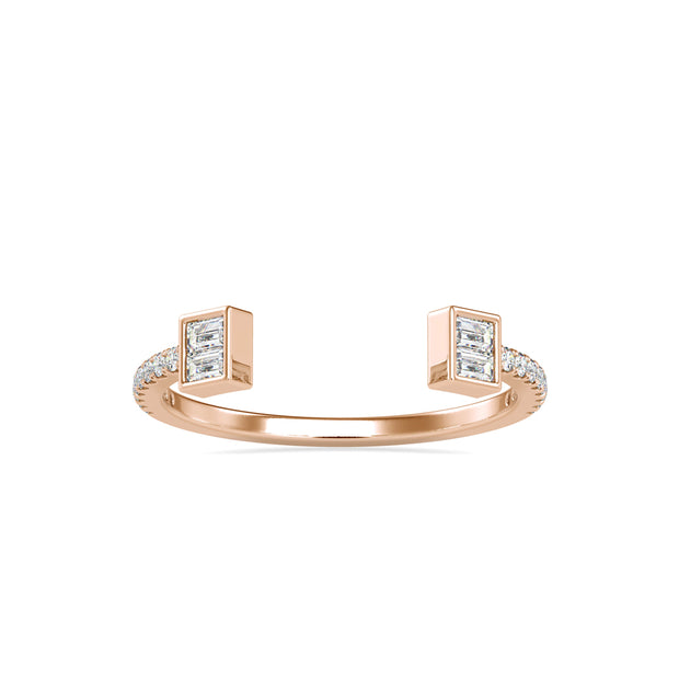 open cuff baguette cut diamond ring in rose gold