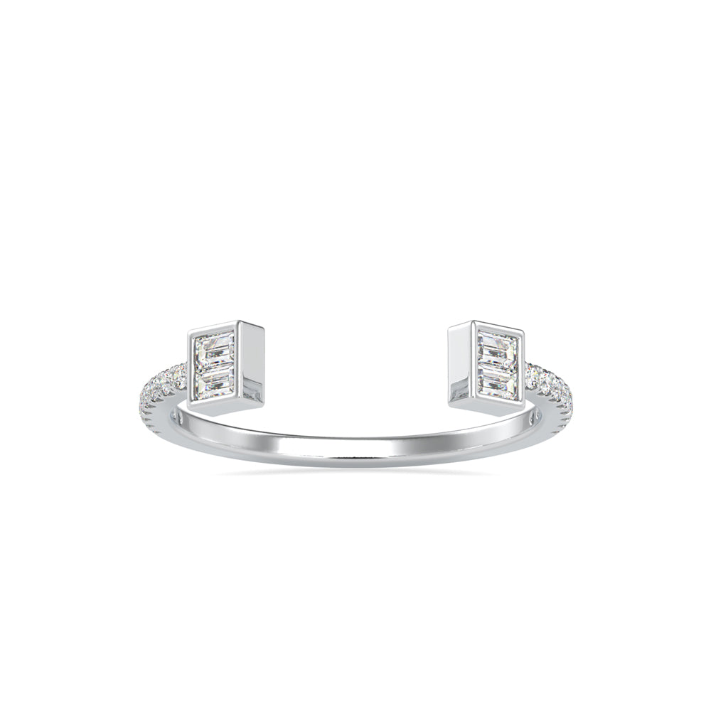 open cuff baguette cut diamond ring in white gold