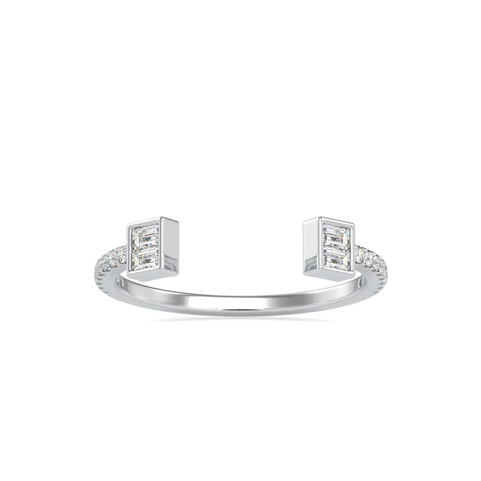 open cuff baguette cut diamond ring in white gold
