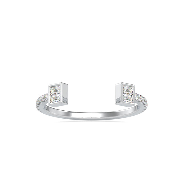 open cuff baguette cut diamond ring in white gold