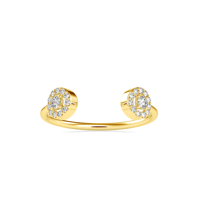 open cuff halo diamond ring in yellow gold