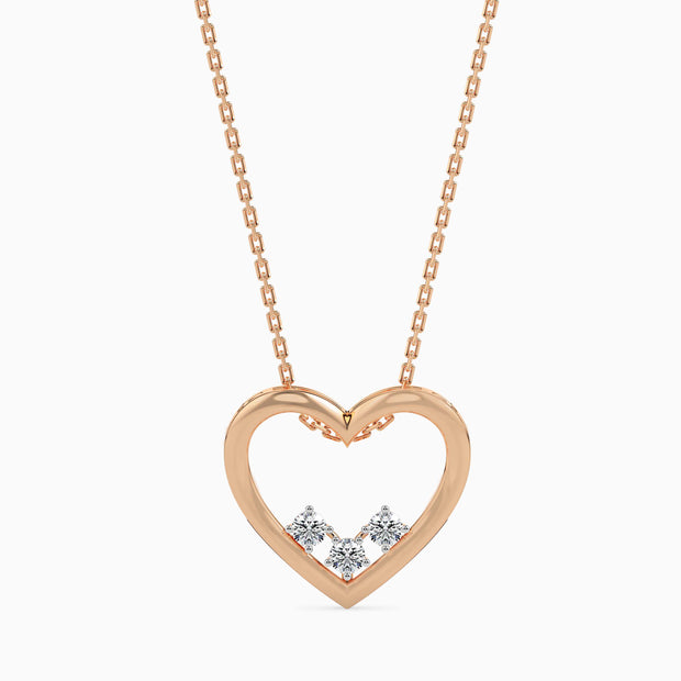 open heart diamond pendant necklace in rose gold